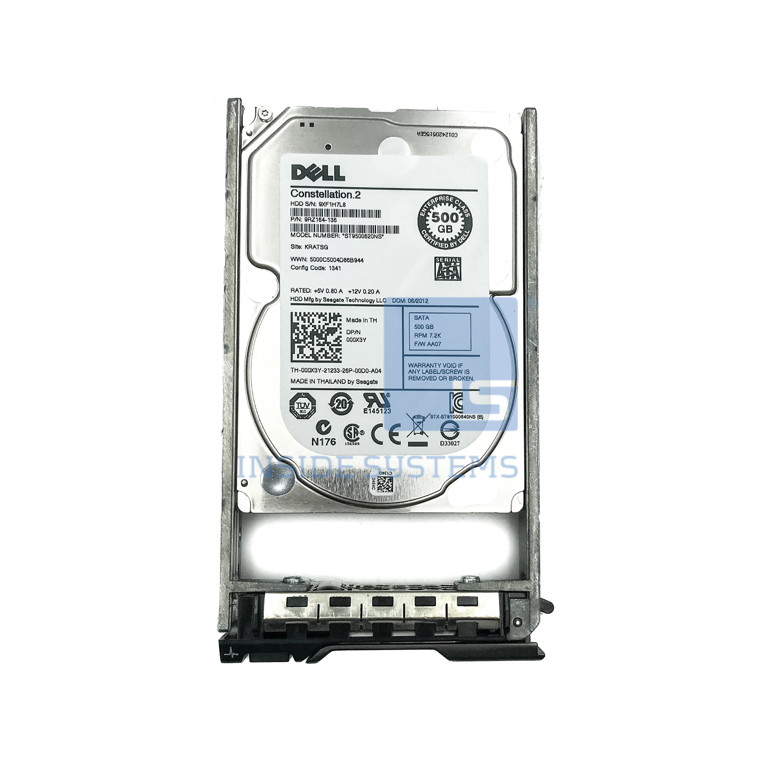 000X3Y - DELL 500GB 7.2K SATA 2.5" HDD 8 000X3Y A 3