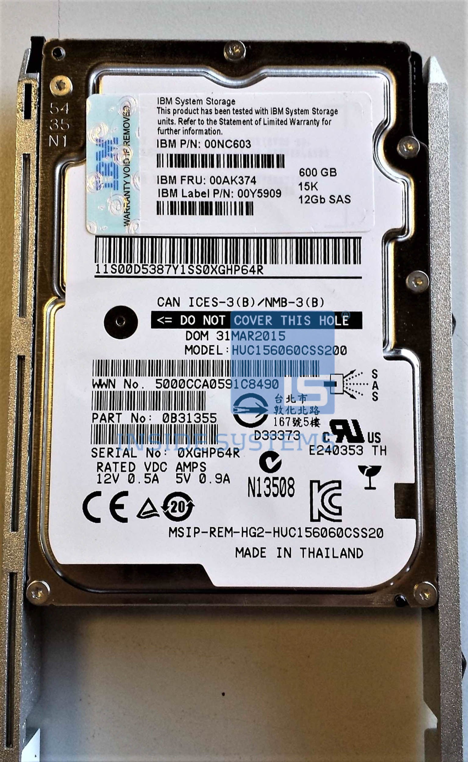 00AK374 - IBM 600GB 15,000 RPM SAS 2.5 Inch HDD 11 00AK374 A 9