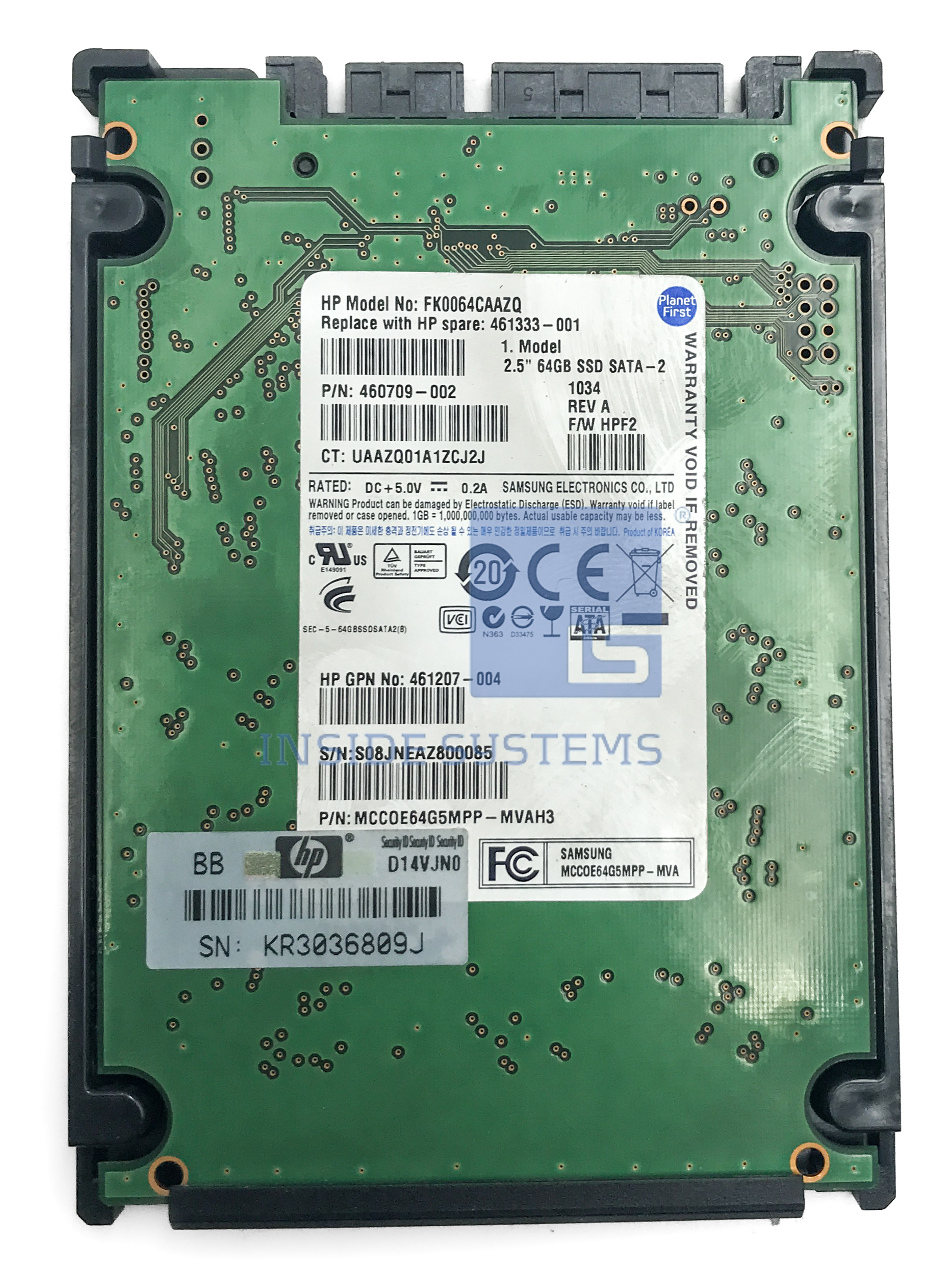461333-001 HP 64GB 1.5G SATA NON-Hot Plug 2.5