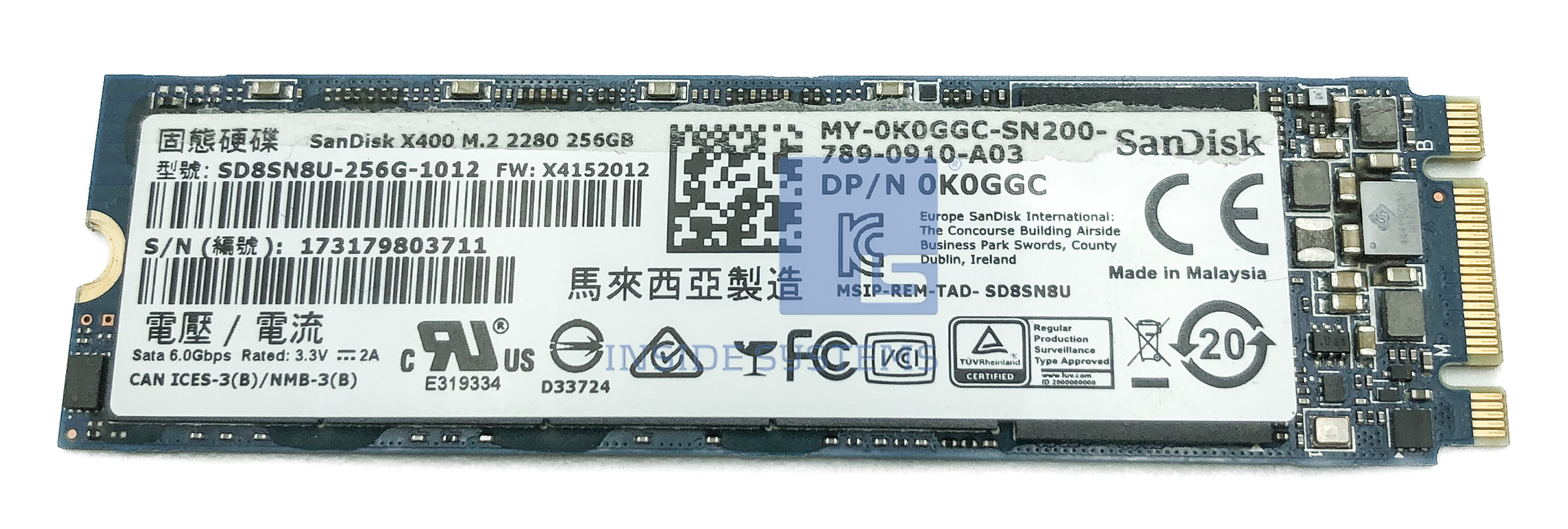 K0GGC DELL 256GB 6G 2280 M.2 SATA SSD Inside Systems A/S