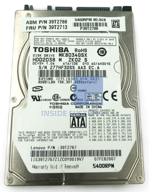 39T2713 - 80GB 5.4K 2.5" SATA HDD