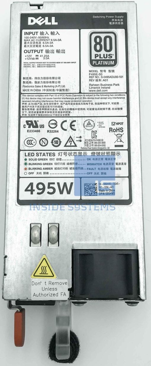 3GHW3 - DELL 495W PLATINUM PSU for G12