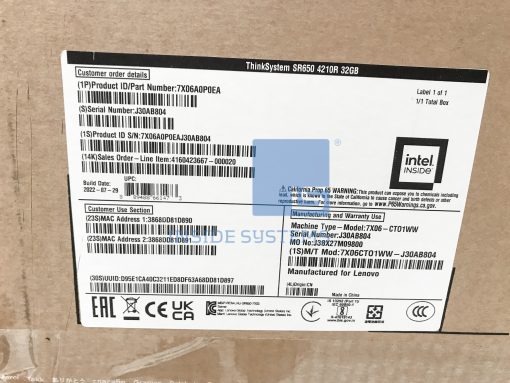 7X06A0P0EA-01 - SR650 4210R 10C 2.4GHz, 32GB 2933MHz