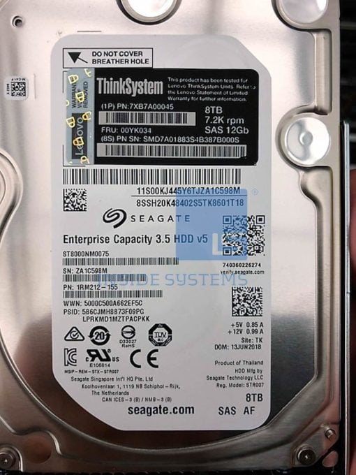 7XB7A00045 - 8TB 7.2K 12Gbps 3.5" SAS HDD 512n