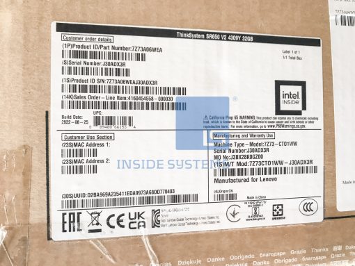7Z73A06WEA-01 - SR650 V2 Silver 4309Y 32GB 9350-8i 750W