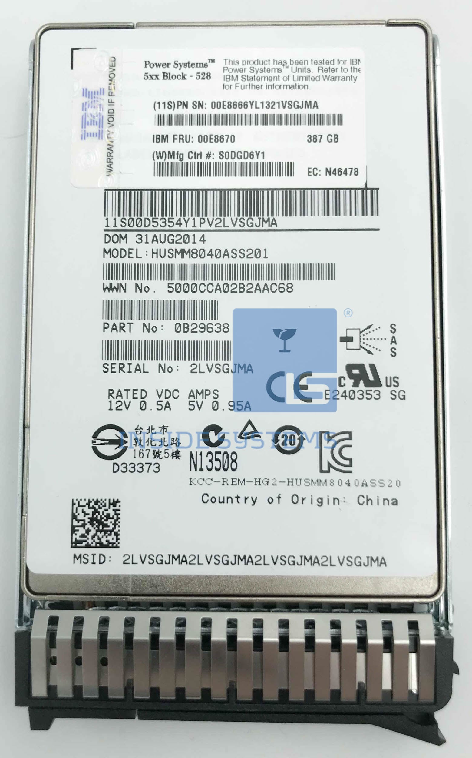 00E8670 - 387GB SFF-3 SSD w/eMLC CCIN 59E6 8 00E8670 A