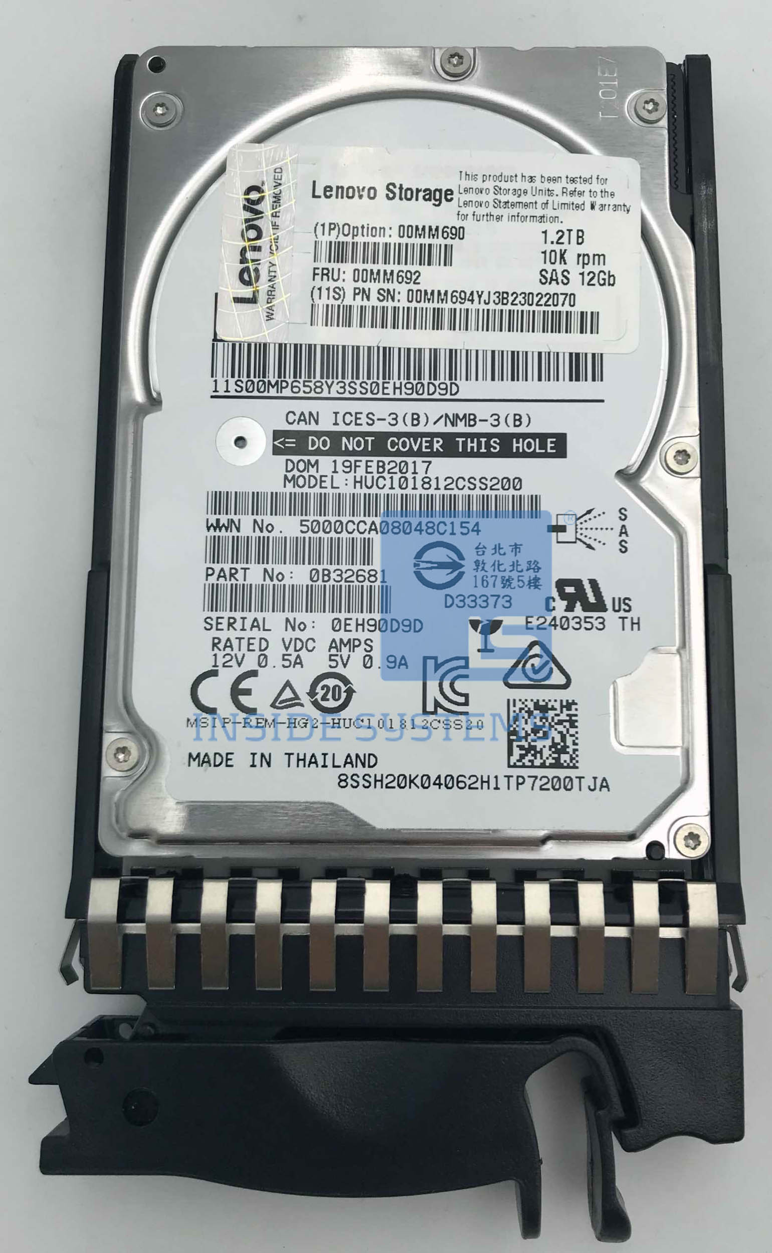 00MM692 - 1.2TB 10K 12Gbps 2.5" SAS HDD 7 00MM692 A
