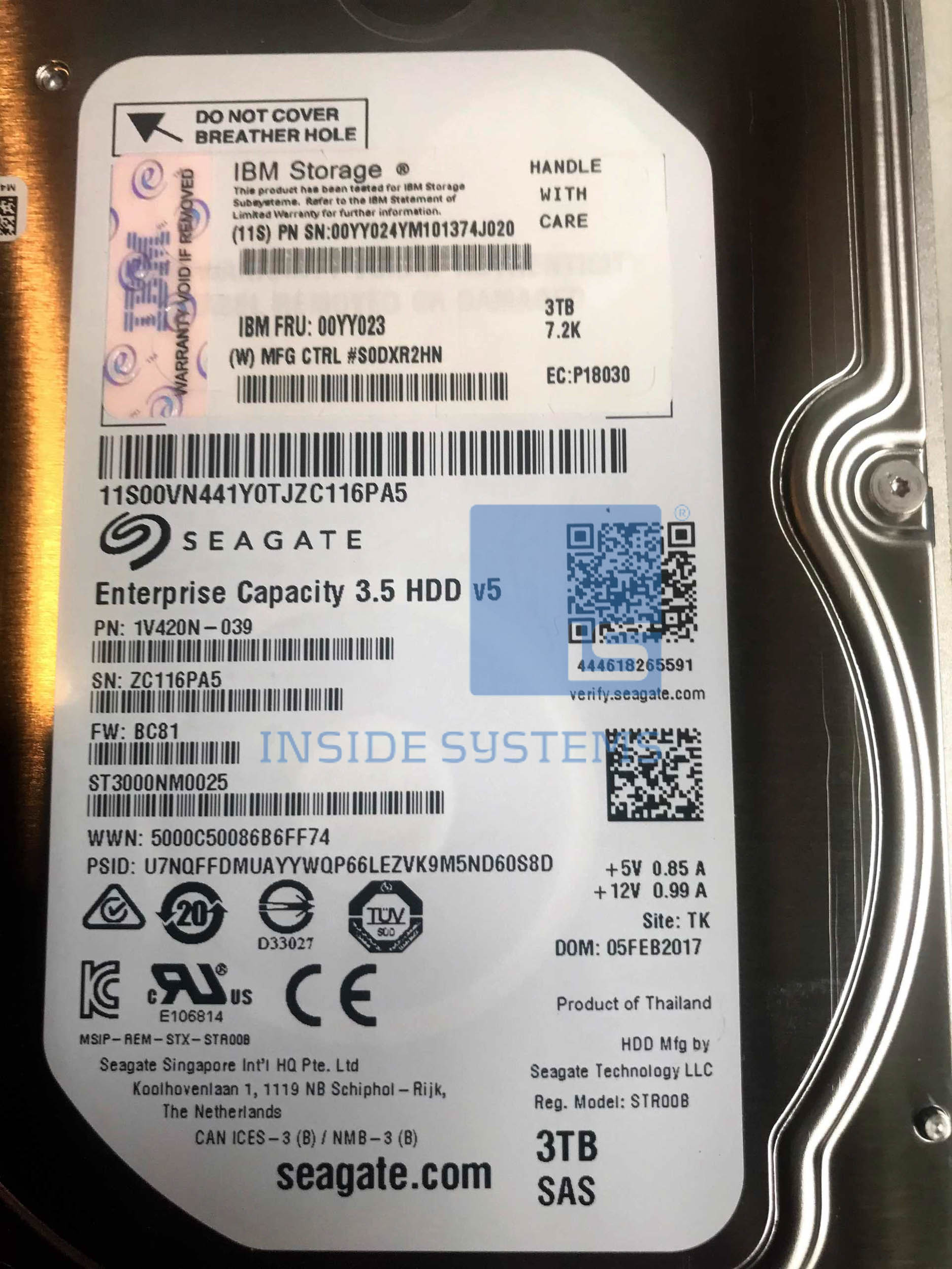 00YY023 - 3TB 7.2KRPM SAS DDM (K3AN) Cat4 3 00YY023 - 3TB 7.2KRPM SAS DDM (K3AN) Cat4