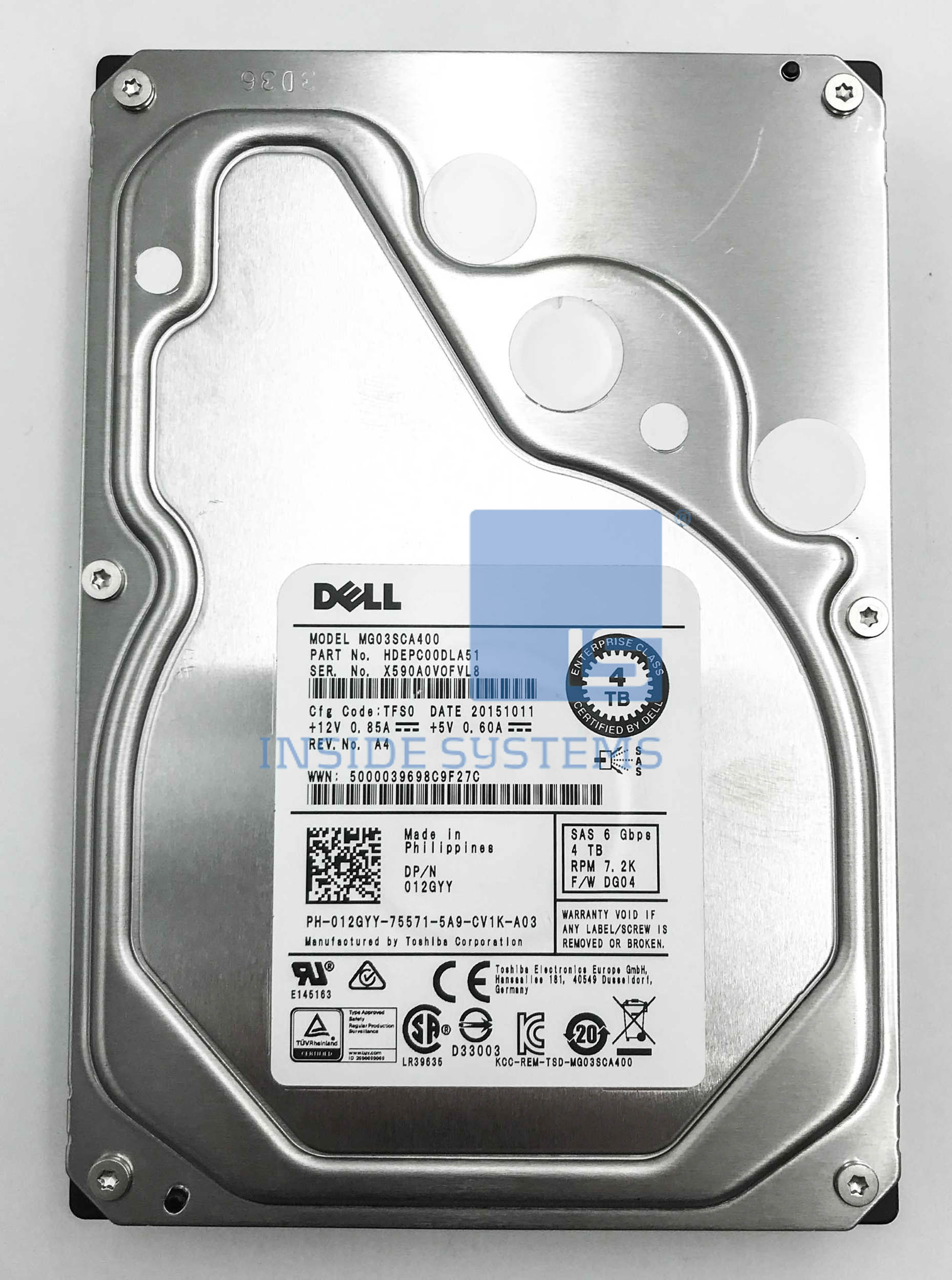 012GYY-04 - DELL 4TB 7.2K 6G 512n NLSAS 3.5" HDD 3 012GYY-04 - DELL 4TB 7.2K 6G 512n NLSAS 3.5" HDD
