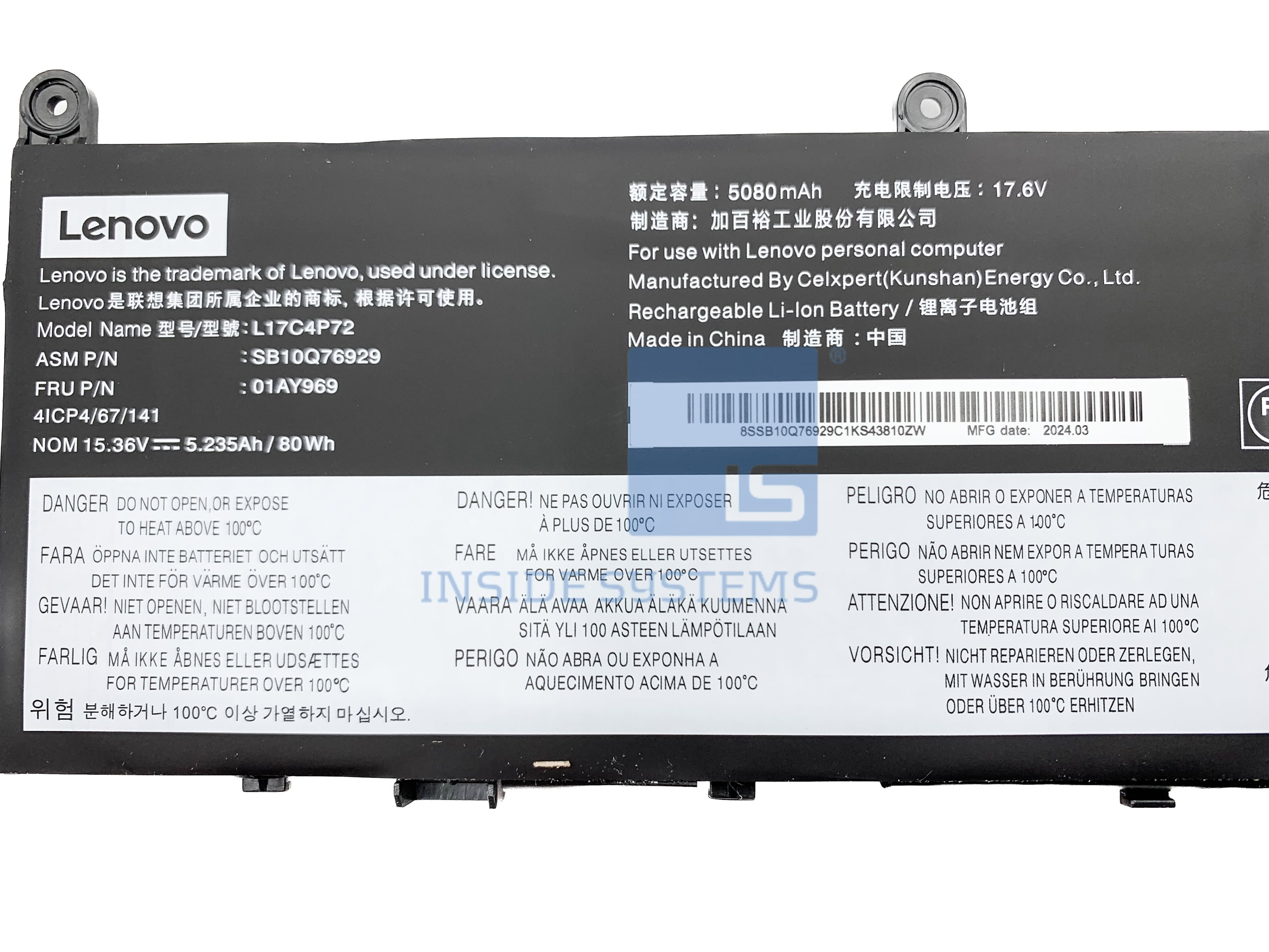 01YU911-01 - Battery Internal,4c,80.4Wh,LiIon,SMP 2 01YU911-01 - Battery Internal,4c,80.4Wh,LiIon,SMP - Image 2
