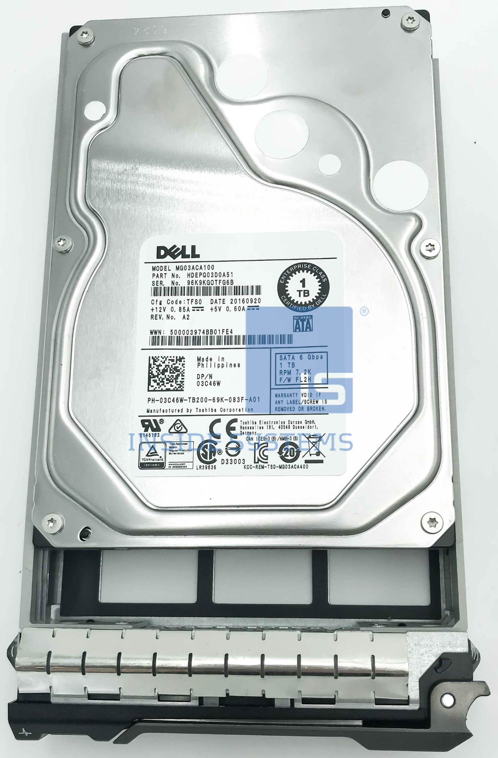 03C46W - DELL 1TB 7.2K 6G 3.5" 512n SATA6 HDD 10 03C46W A