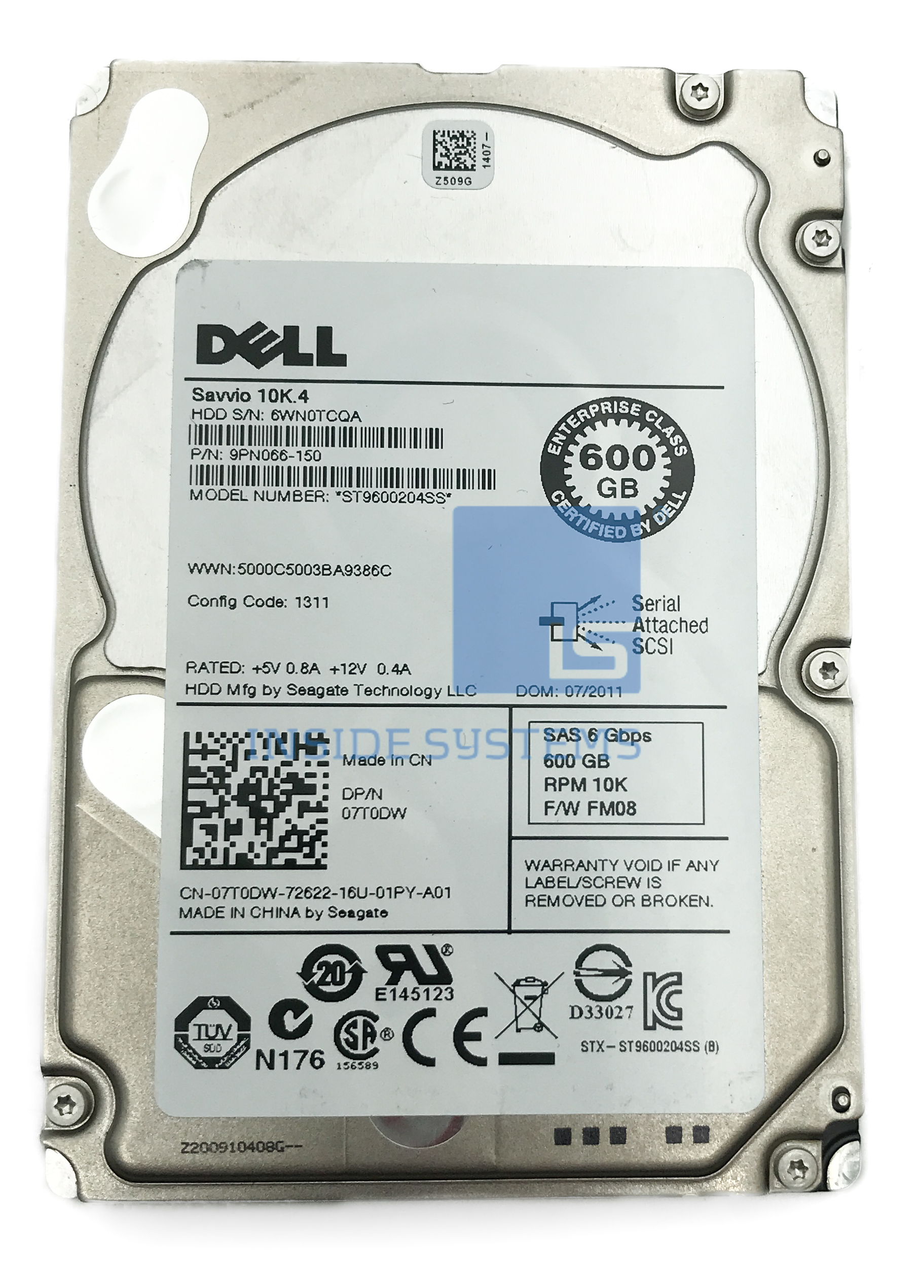 07T0DW-04 - DELL 600GB 10K 6G SAS 2.5" HDD 3 07T0DW-04 - DELL 600GB 10K 6G SAS 2.5" HDD