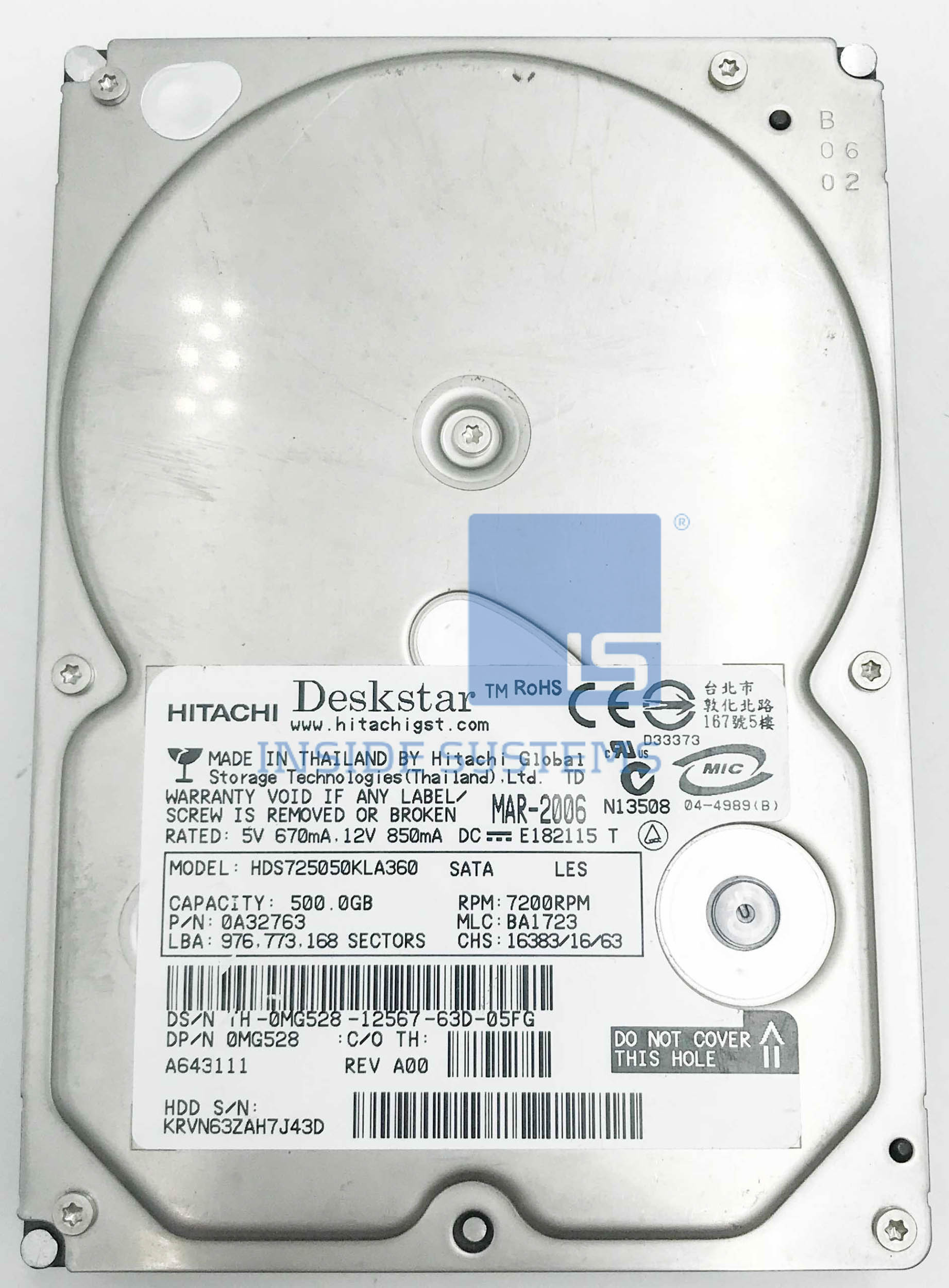 0A32763 - EMC 500GB, 7200RPM, SATA for AX150 4 0A32763 A