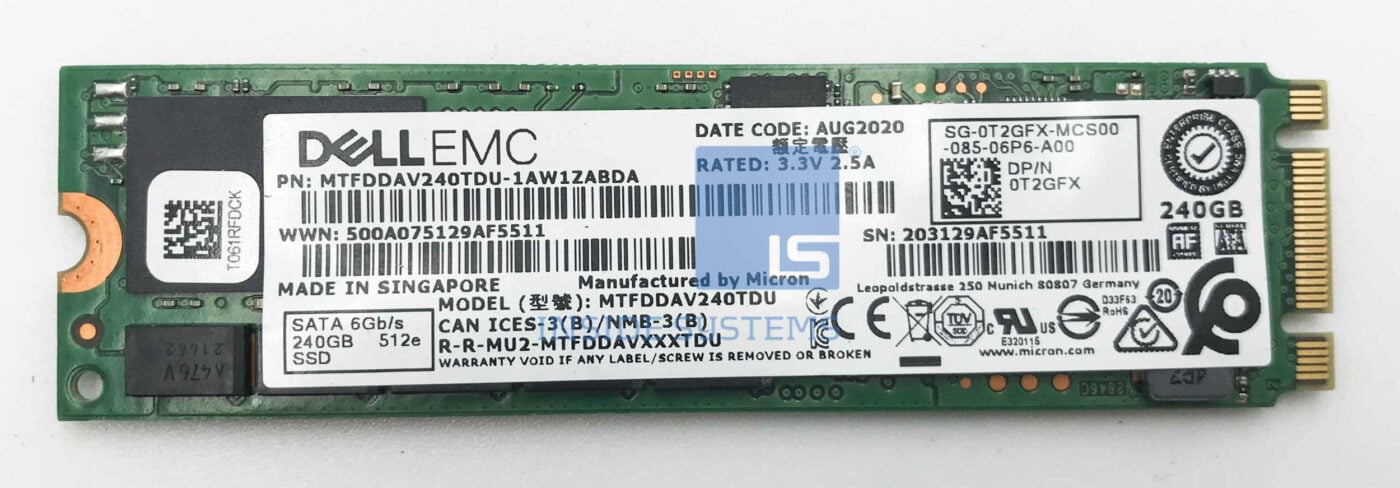 0T2GFX - DELL 240GB 6G SATA M.2 SSD for BOSS Card | Inside Systems A/S