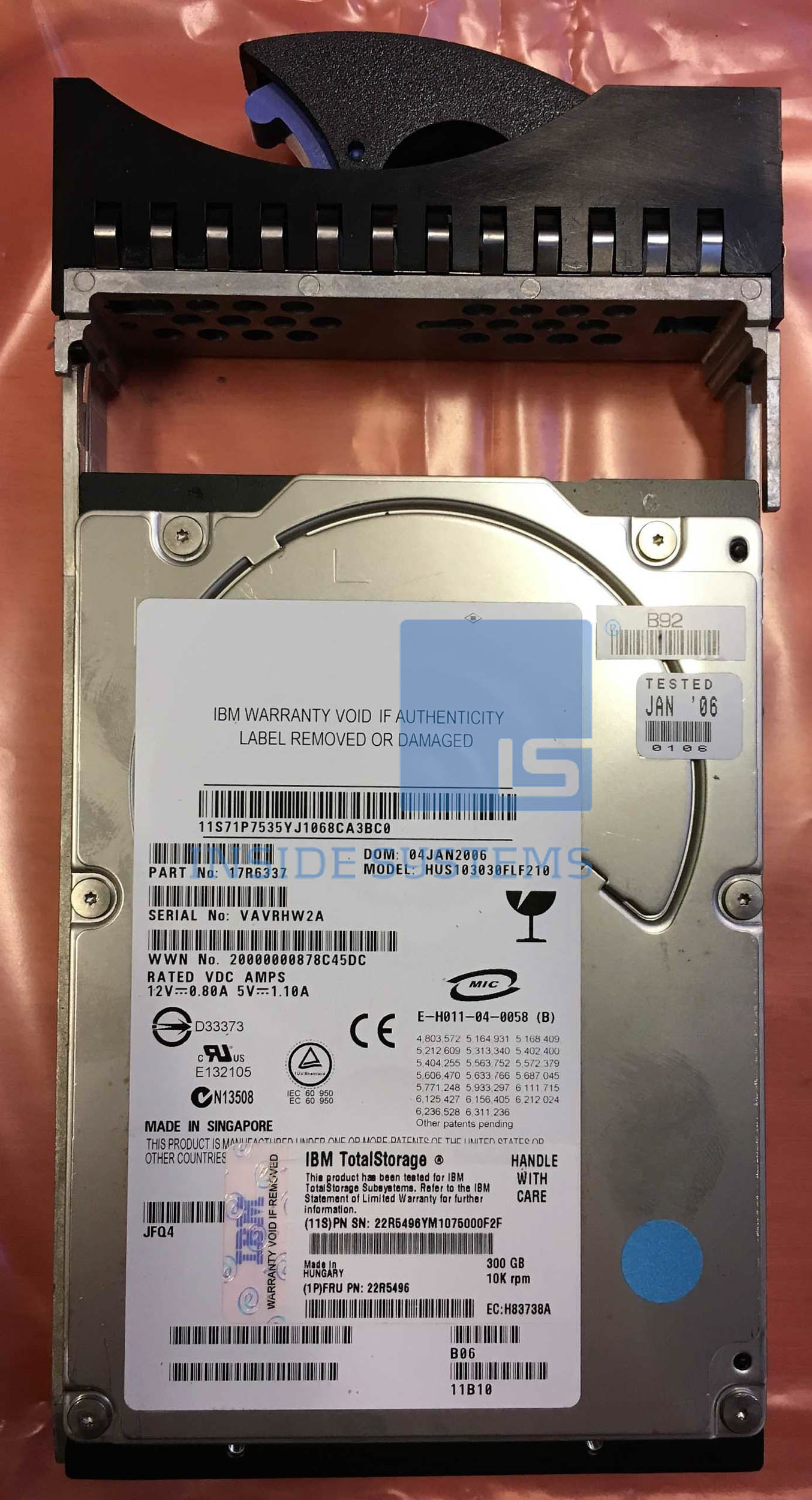 22R5496 - IBM 300GB 10K RPM FC DISK DRIVE 3.5" 3 22R5496 - IBM 300GB 10K RPM FC DISK DRIVE 3.5"