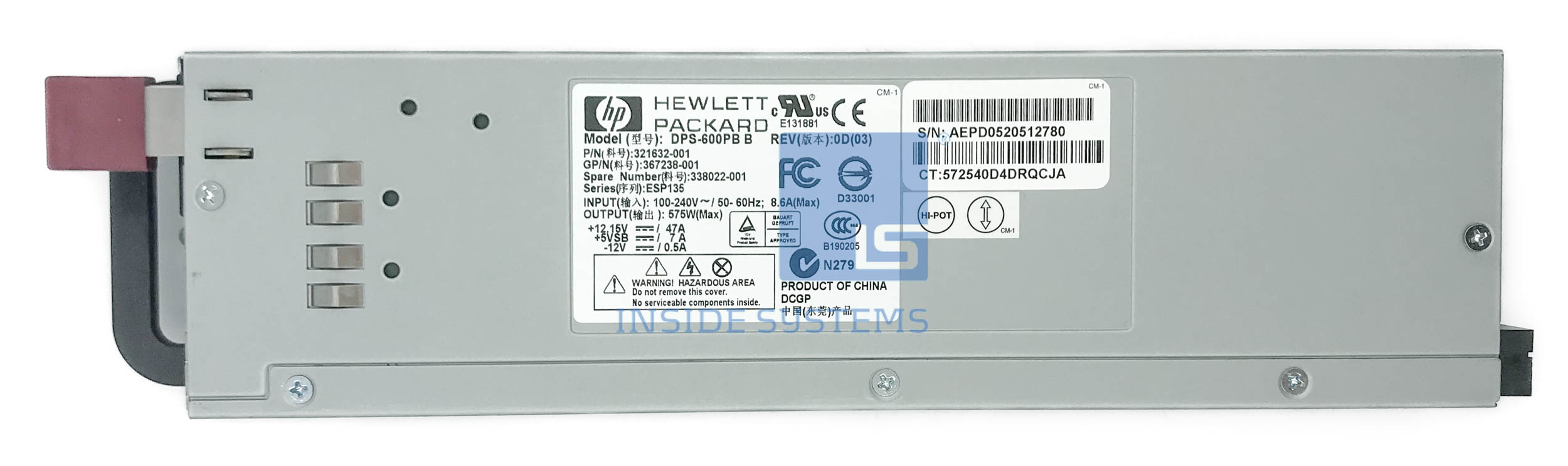 321632-001 - HP 575 Watt Redundant Power Supply 3 321632-001 - HP 575 Watt Redundant Power Supply