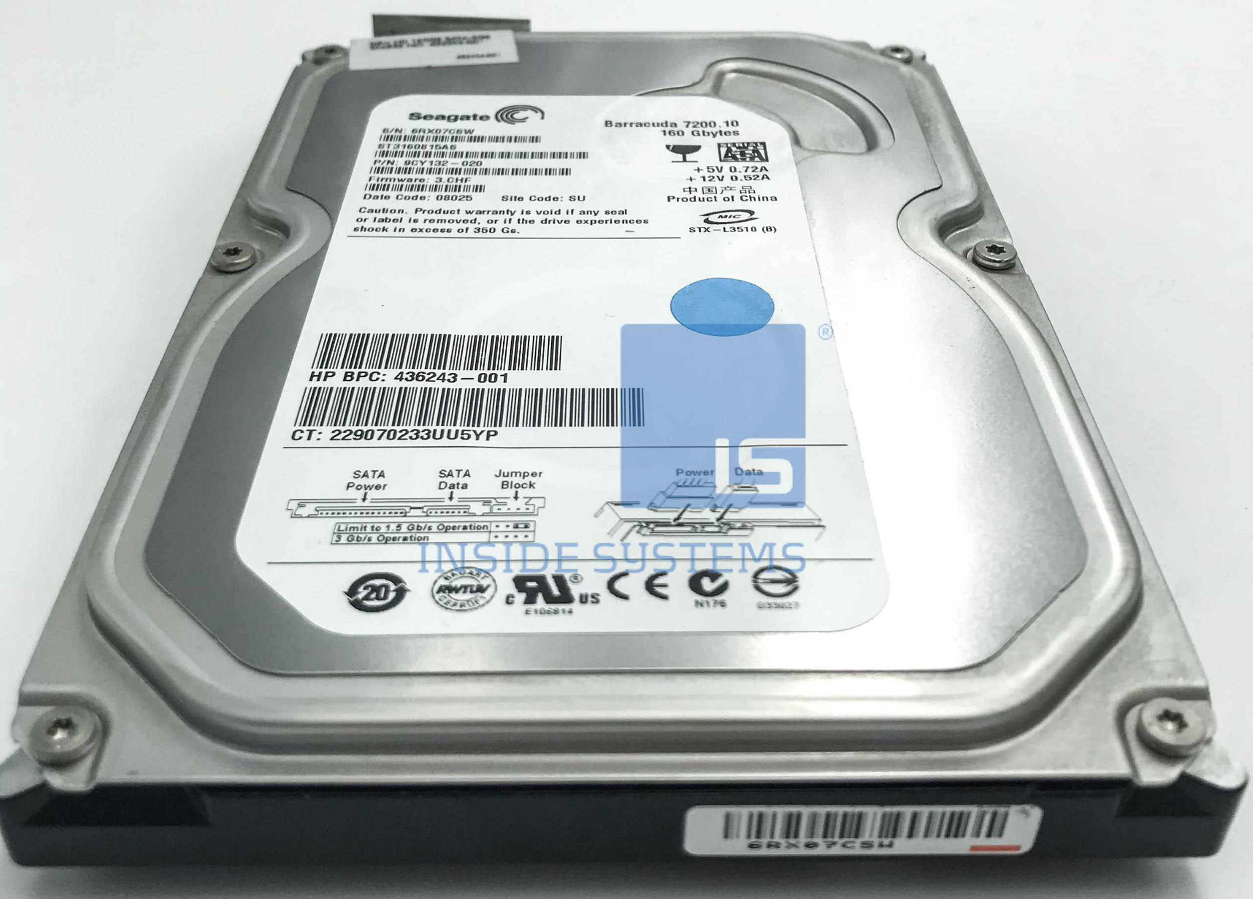 432393-001-03 - HP 160GB 7.2K SATA 3.5" HDD NO TRAY 10 432393 001 03 A
