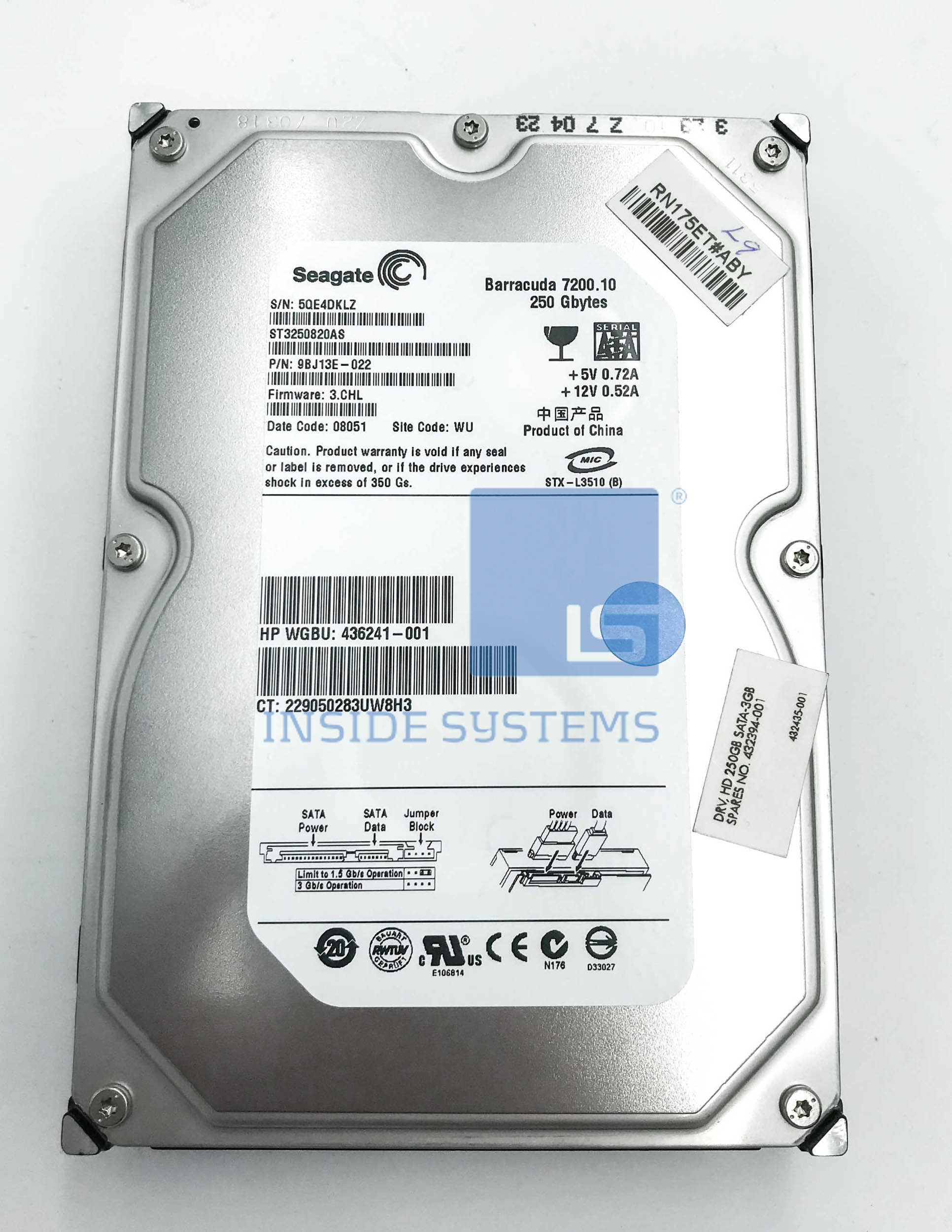 432394-001-03 - HP 250GB SATA 7.2K RPM 3.5" HDD NO TRAY 4 432394-001-03 - HP 250GB SATA 7.2K RPM 3.5" HDD NO TRAY - Image 2