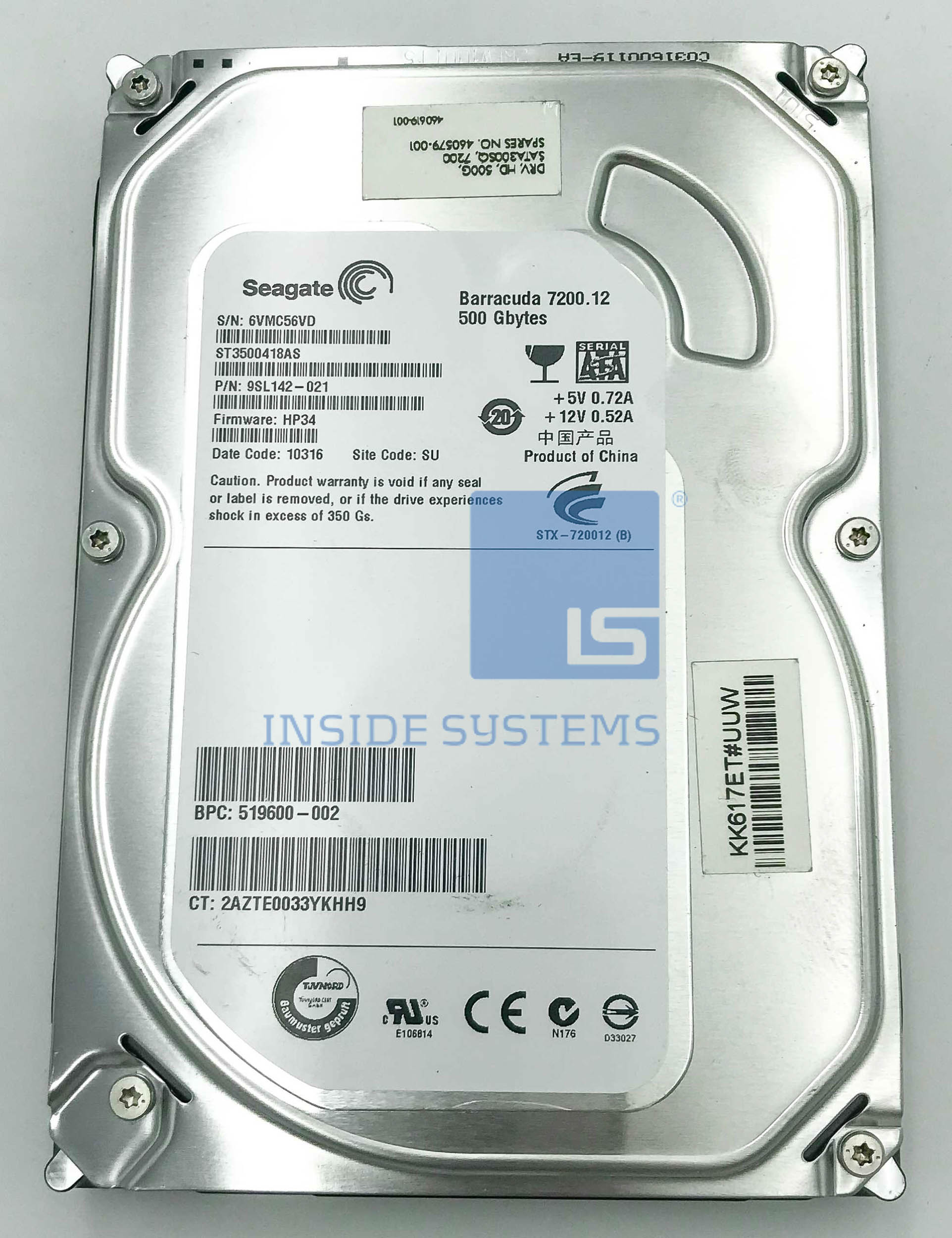 460579-001-03 - HP 500GB 7.2K RPM SATA 3.5" HDD NO TRAY 8 460579 001 03 A