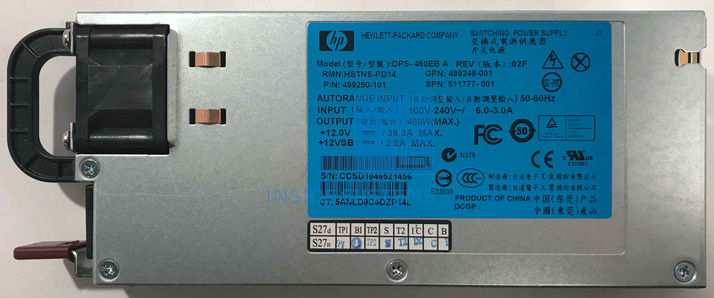 499250-001 - HP 460W Hot-Plug Power Supply 3 499250-001 - HP 460W Hot-Plug Power Supply