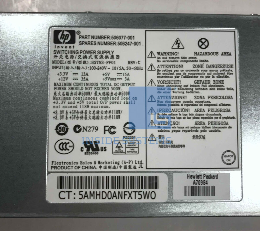 Alimentatore Server HP 500W ATX 24 Pin – 506247-001, 506077-001, HSTNS-PF01