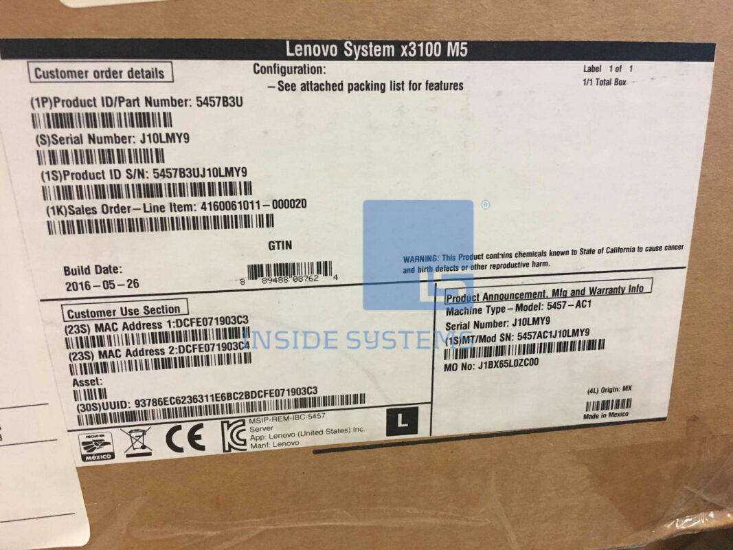 5457-B3U-02 - x3100M5 E3-1220 v3 3.1GHz, 4GB, C100 | Inside Systems A/S