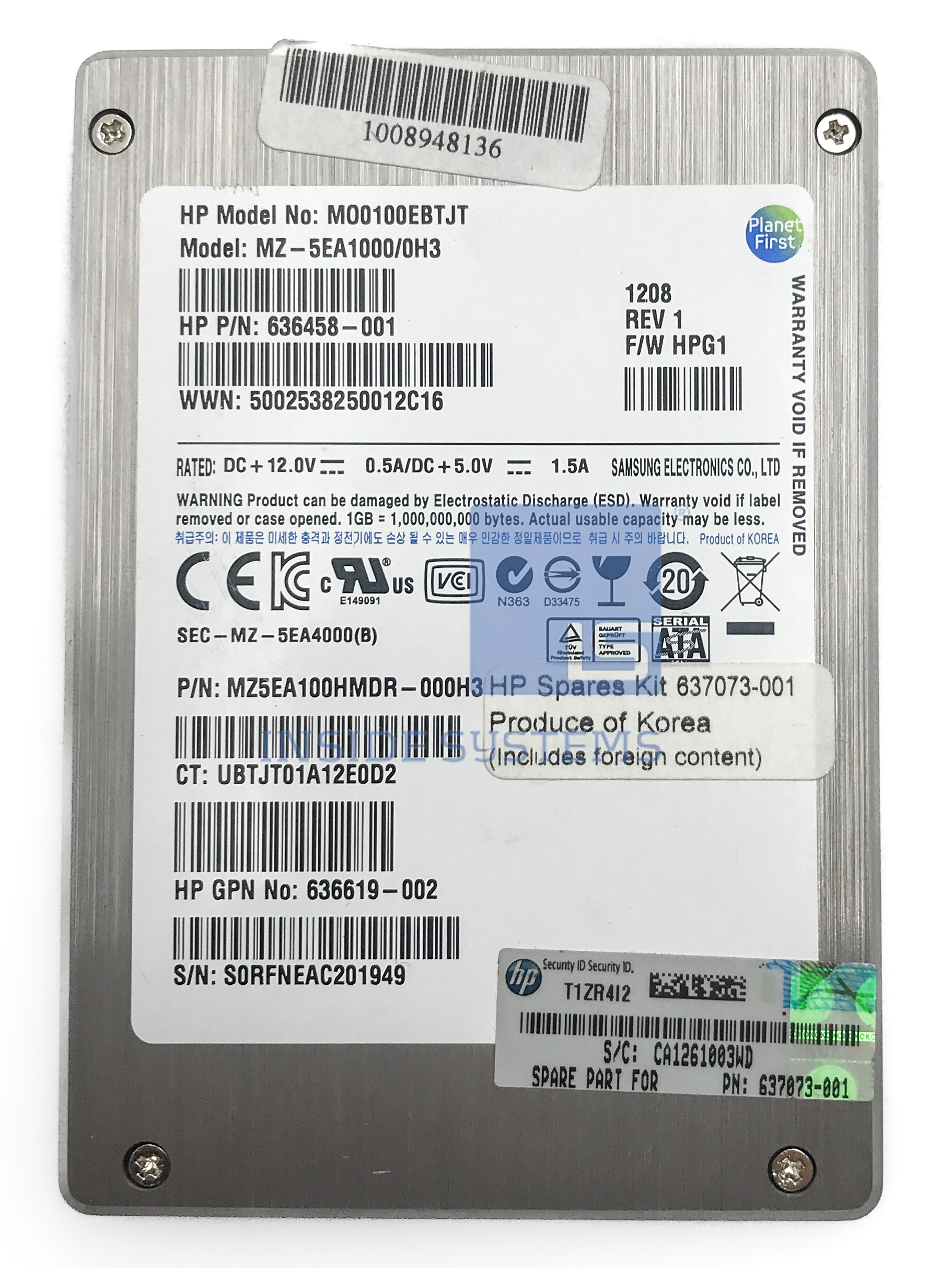 636458-001 - HP 100GB 2.5INCH SATA SSD Gen7 3 636458-001 - HP 100GB 2.5INCH SATA SSD Gen7