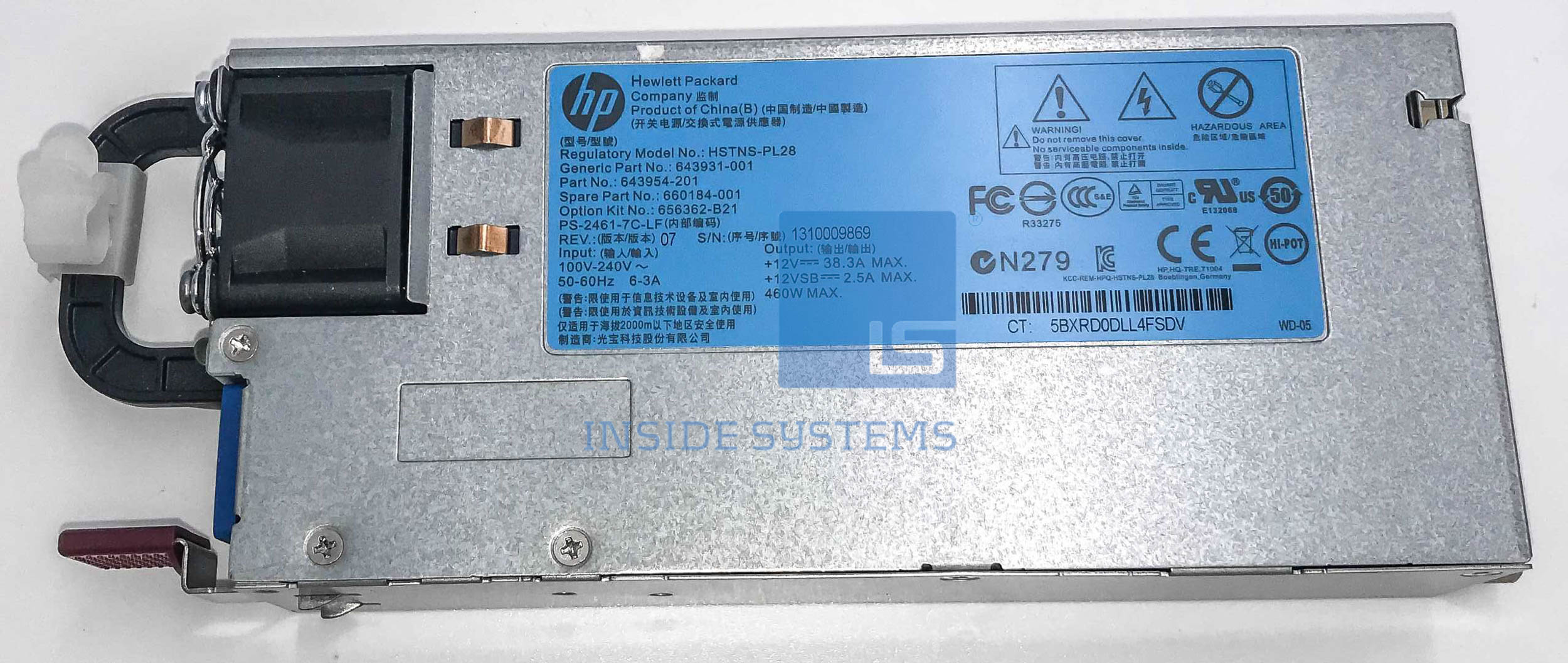 660184-001 - HPE 460W Power Supply 3 660184-001 - HPE 460W Power Supply