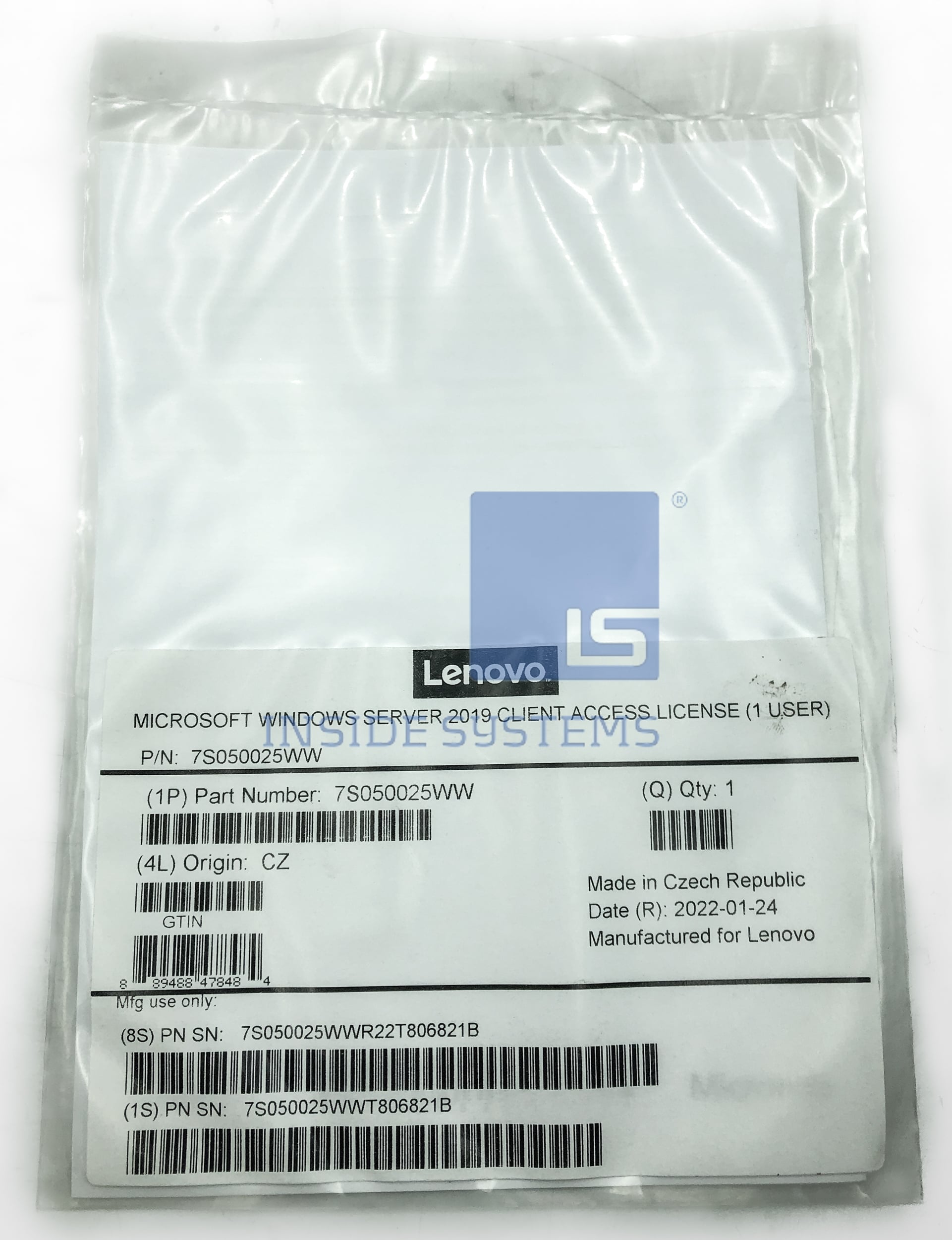 7S050025WW-01 - Lenovo ISG ROK MS 2019 CAL 1 USER 10 7S050025WW 01 A