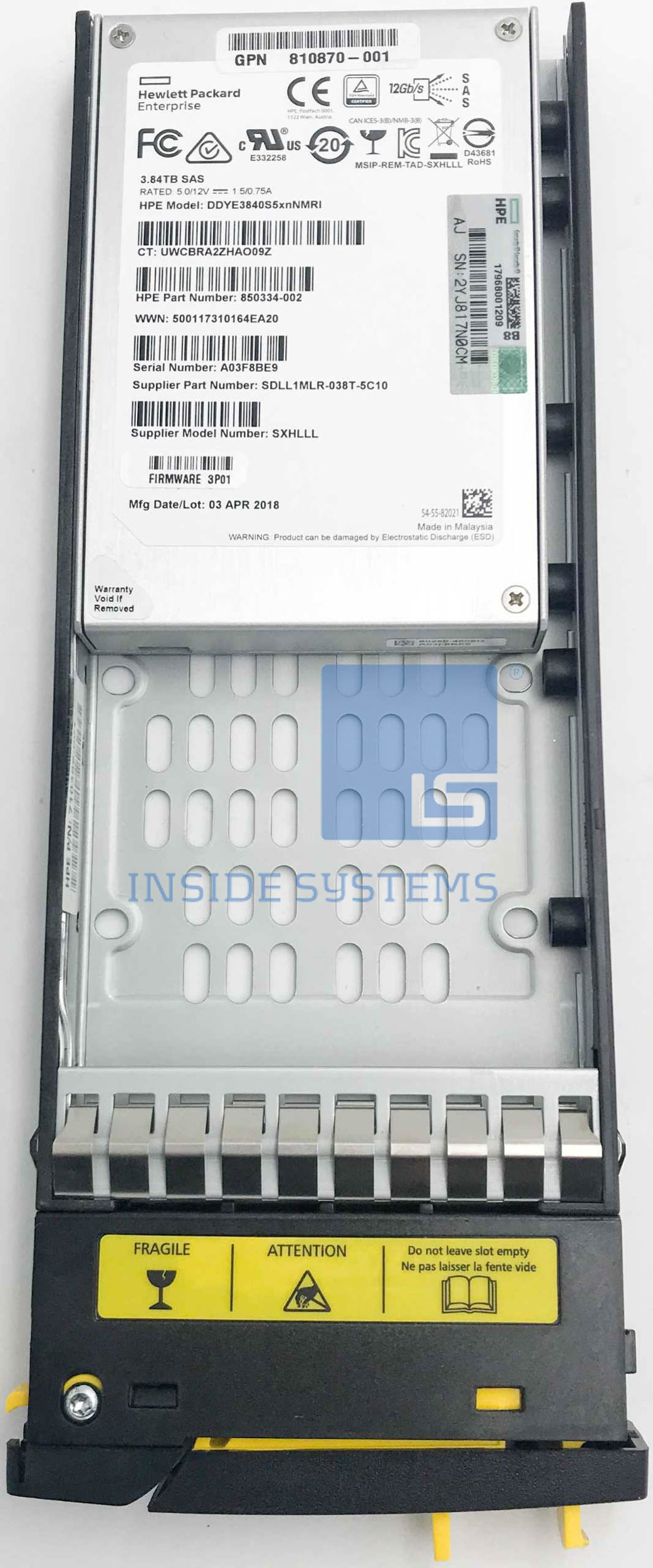 873101-001 - 3PAR 3.84TB 12G SAS 2.5" SSD 14 873101 001 A