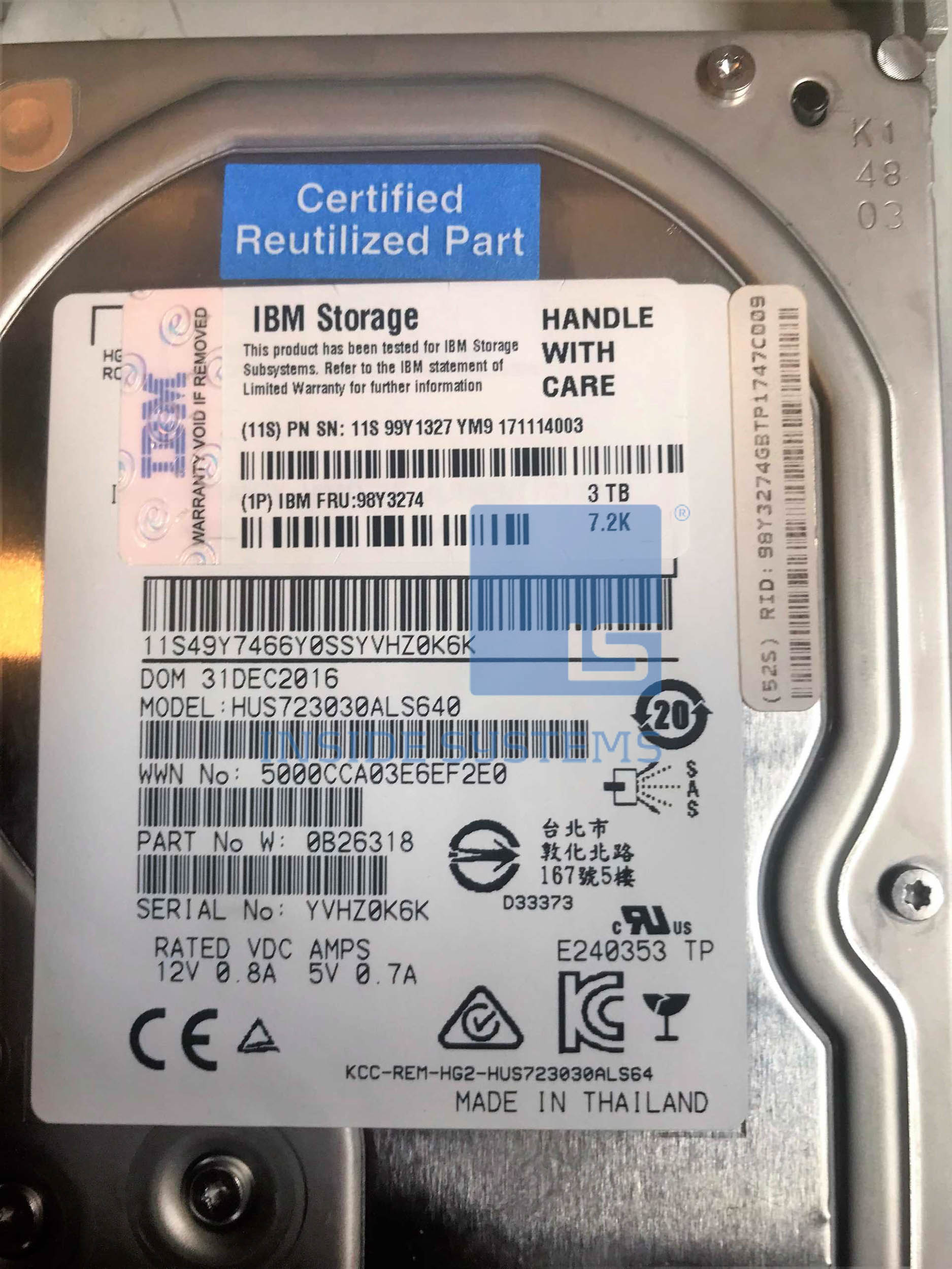 98Y3274 - IBM 3TB 7.2K RPM SAS DDM (K3AE) Cat2 4 98Y3274 - IBM 3TB 7.2K RPM SAS DDM (K3AE) Cat2 - Image 2