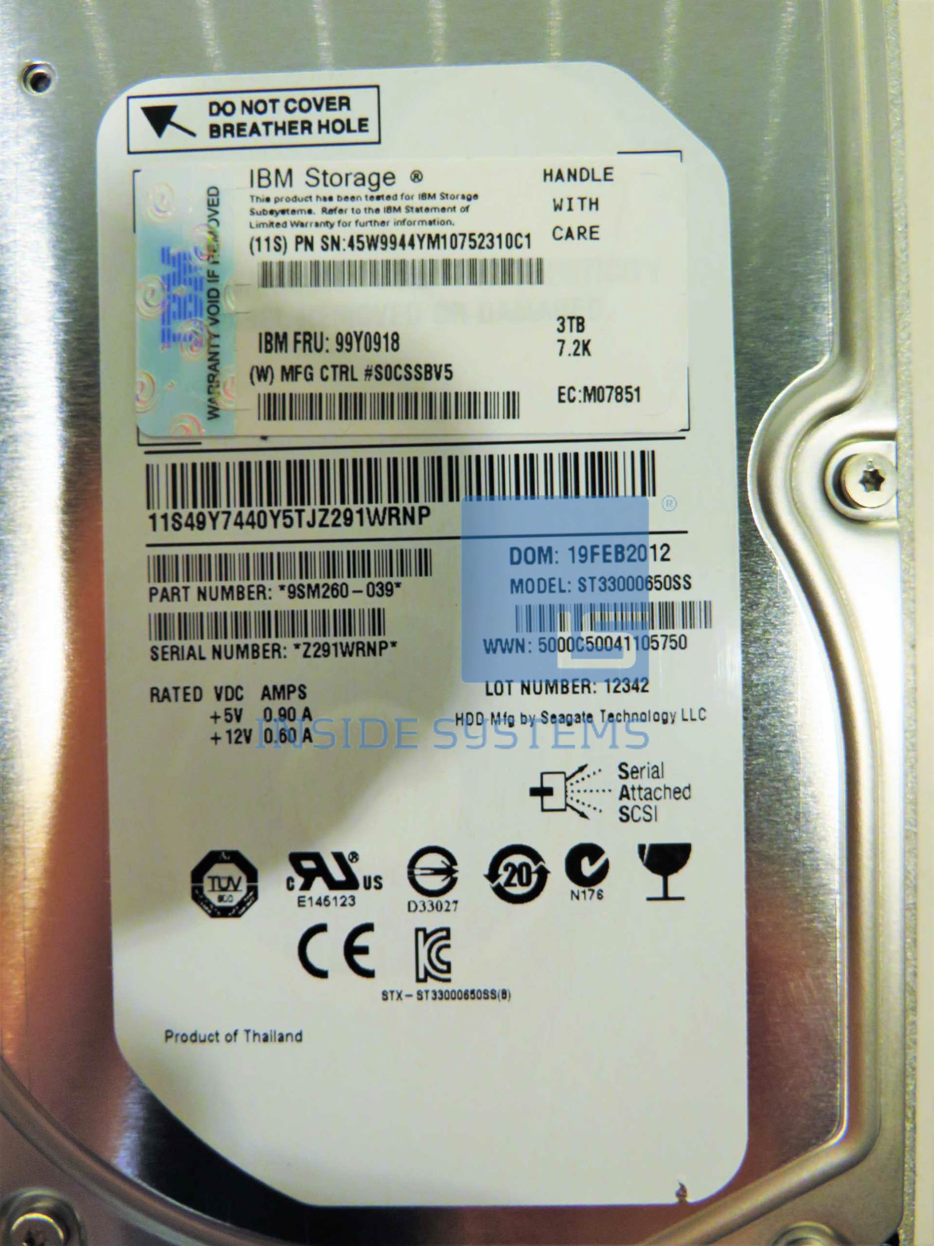 99Y0918 - IBM 3TB 7.2K 6GBPS 3.5 SAS HDD 4 99Y0918 - IBM 3TB 7.2K 6GBPS 3.5 SAS HDD - Image 2