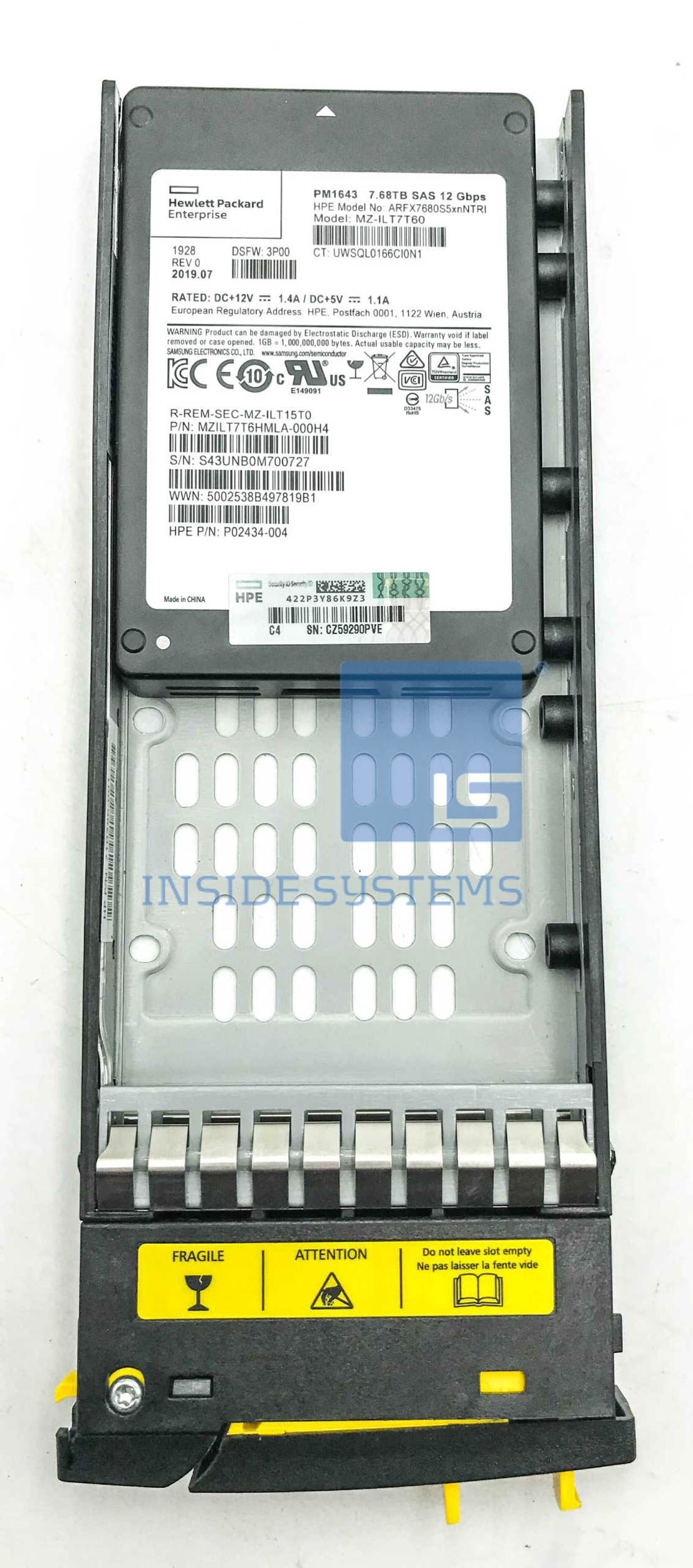 P9L83A-NBL - 3PAR 7.68TB 12G SAS 2.5" SSD 13 P9L83A NBL A