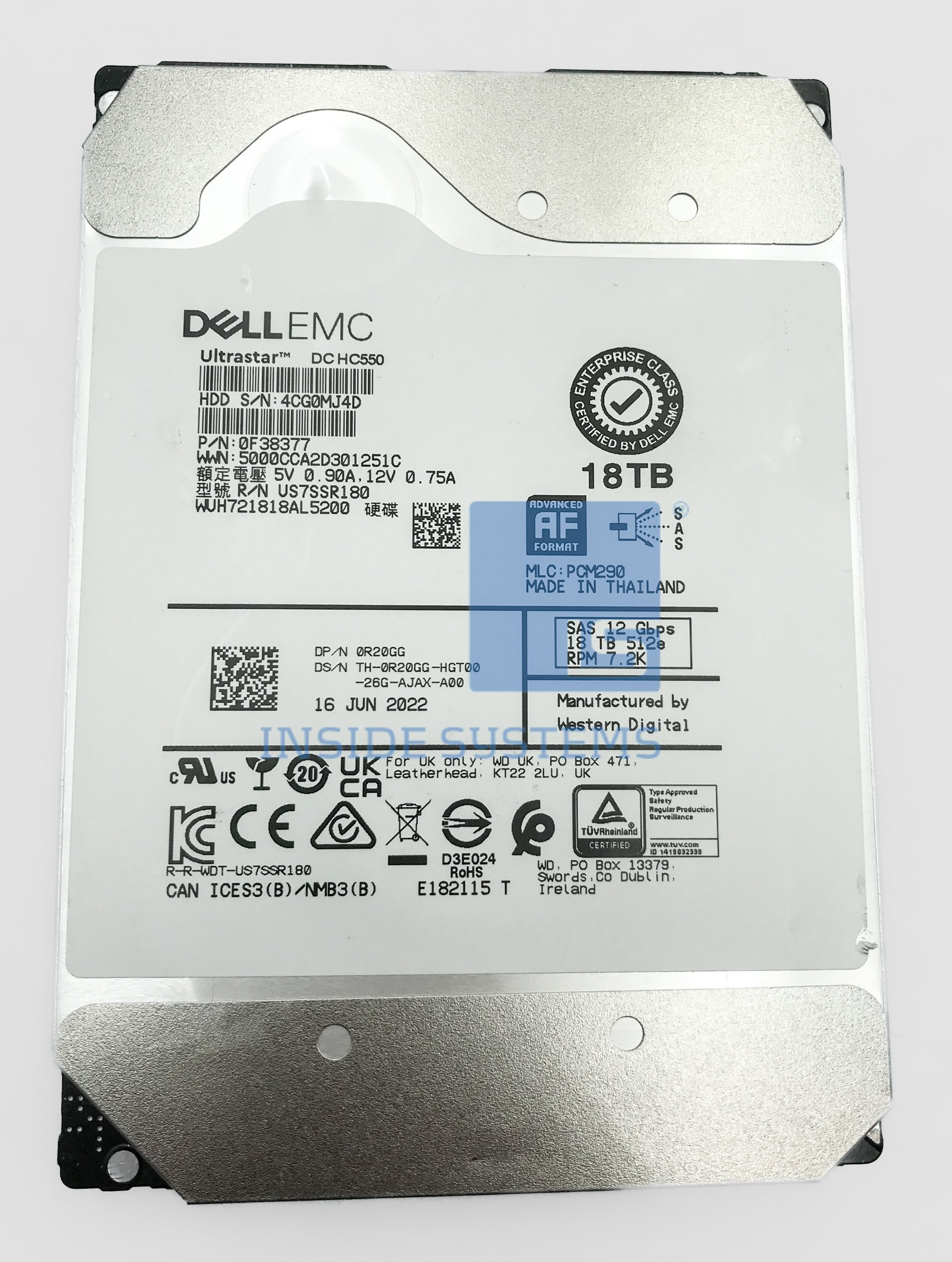 R20GG-04 - DELL 18TB 7.2K 12G 512e SAS 3.5" HDD 2 R20GG 04 A