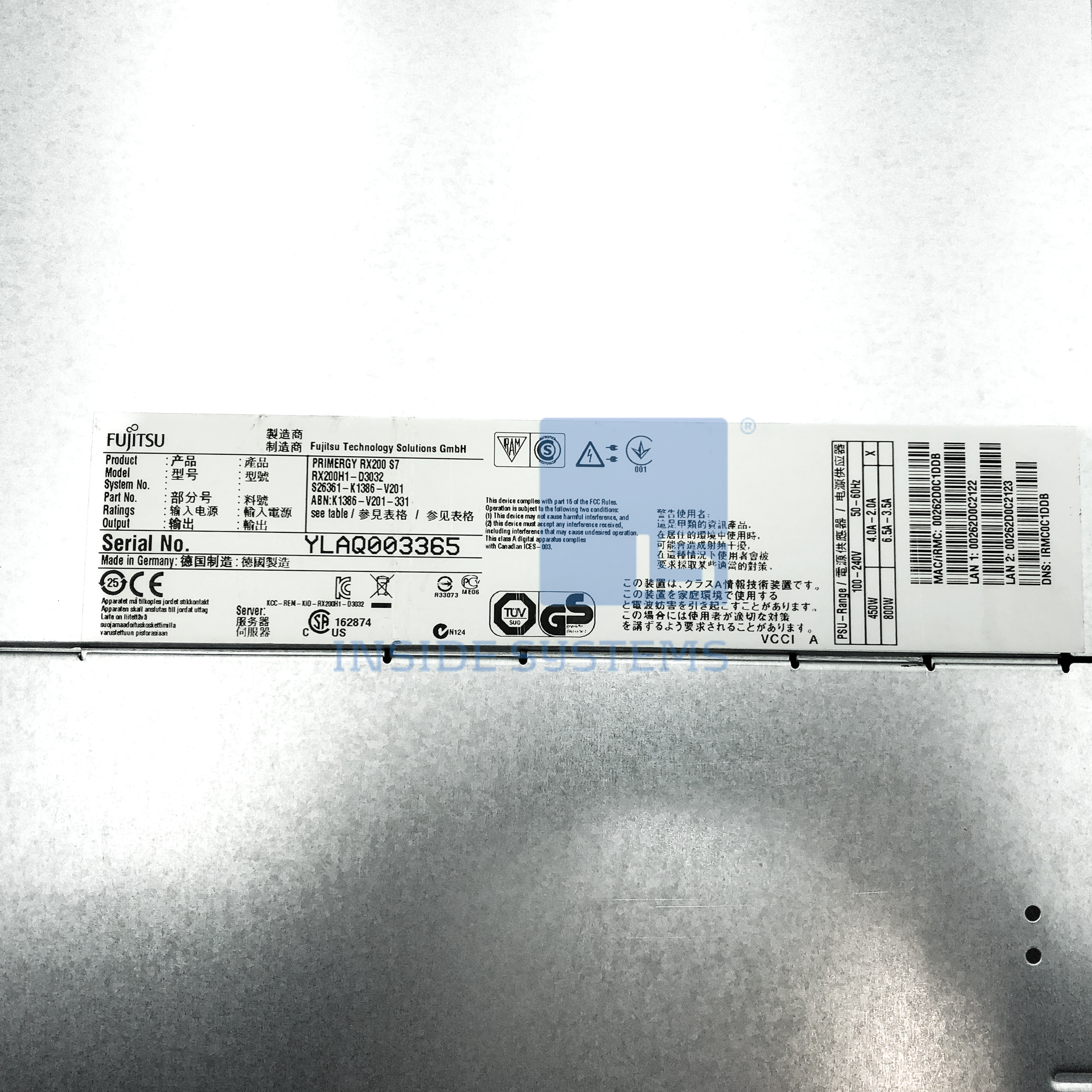 S26361-K1386-V201 - RX200S7 Base Unit 8SFF 2 S26361-K1386-V201 - RX200S7 Base Unit 8SFF