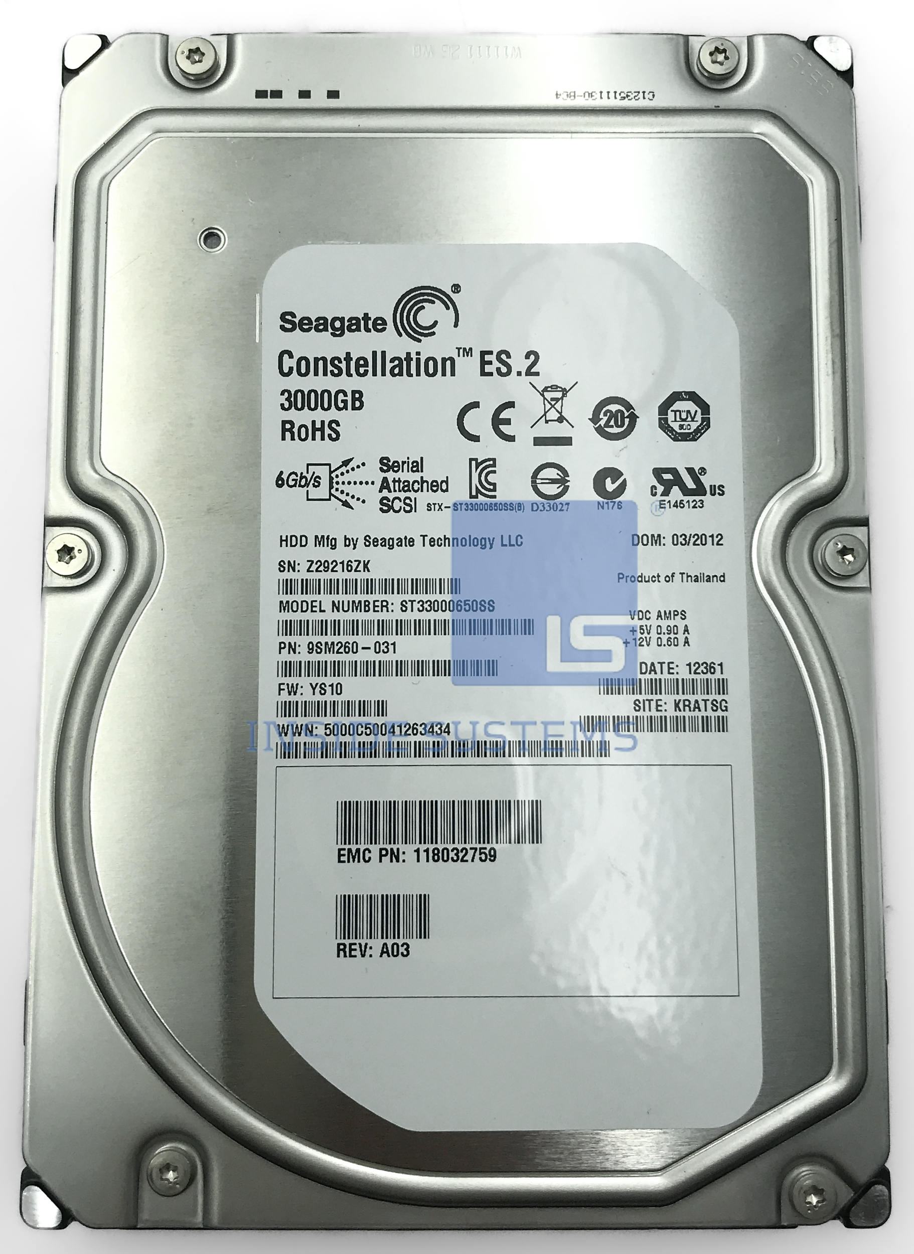 ST33000650SS - Seagate 3TB ES.2 7.2K 6G 3.5" SAS HDD | Inside Systems A/S