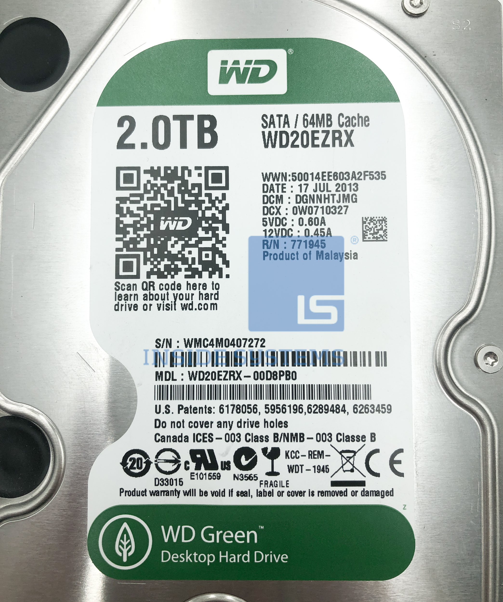 WD Green WD20EZRX 2TB 中古 SATA 3.5インチ 内蔵ハードディスク 【10