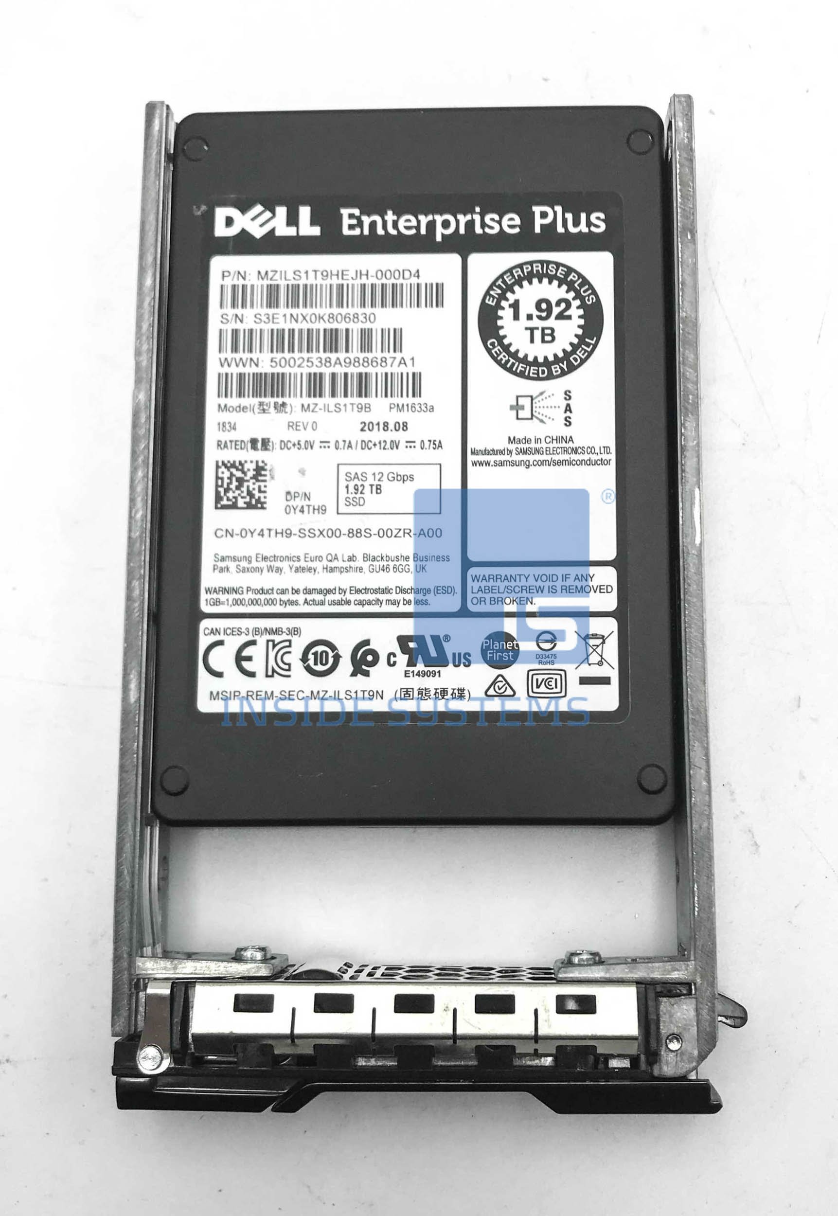 Y4TH9-COMPELLENT - DELL CMPL-V 1.92TB 12G RI SAS 2.5" SSD 6 Y4TH9 COMPELLENT A