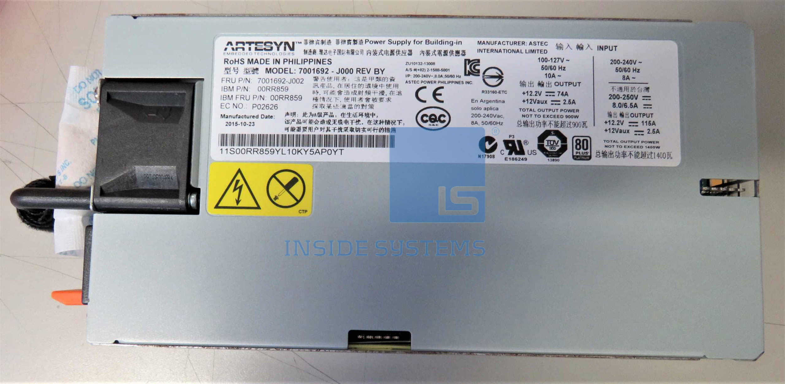00RR859 - IBM 1400W AC Power Supply 200-240V 2B1E 3 00RR859 - IBM 1400W AC Power Supply 200-240V 2B1E