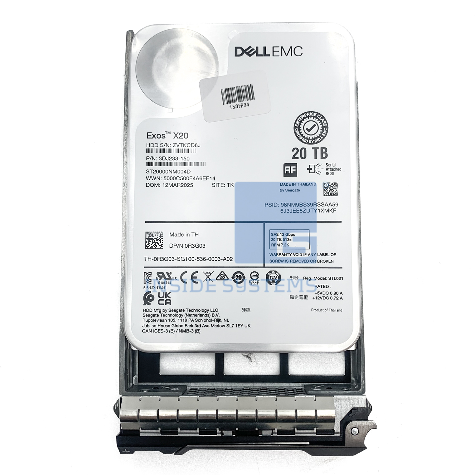 R3G03 - DELL 20TB 7.2K 12G 512e SAS 3.5" HDD 6 R3G03 A