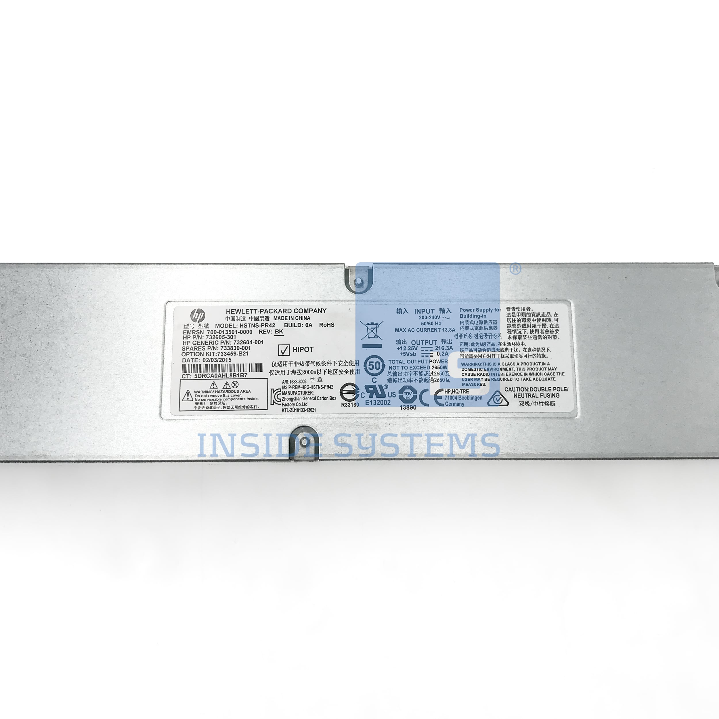 733459-B21 - HP 2650W Platinium Hot Plug Power Supply - Image 2