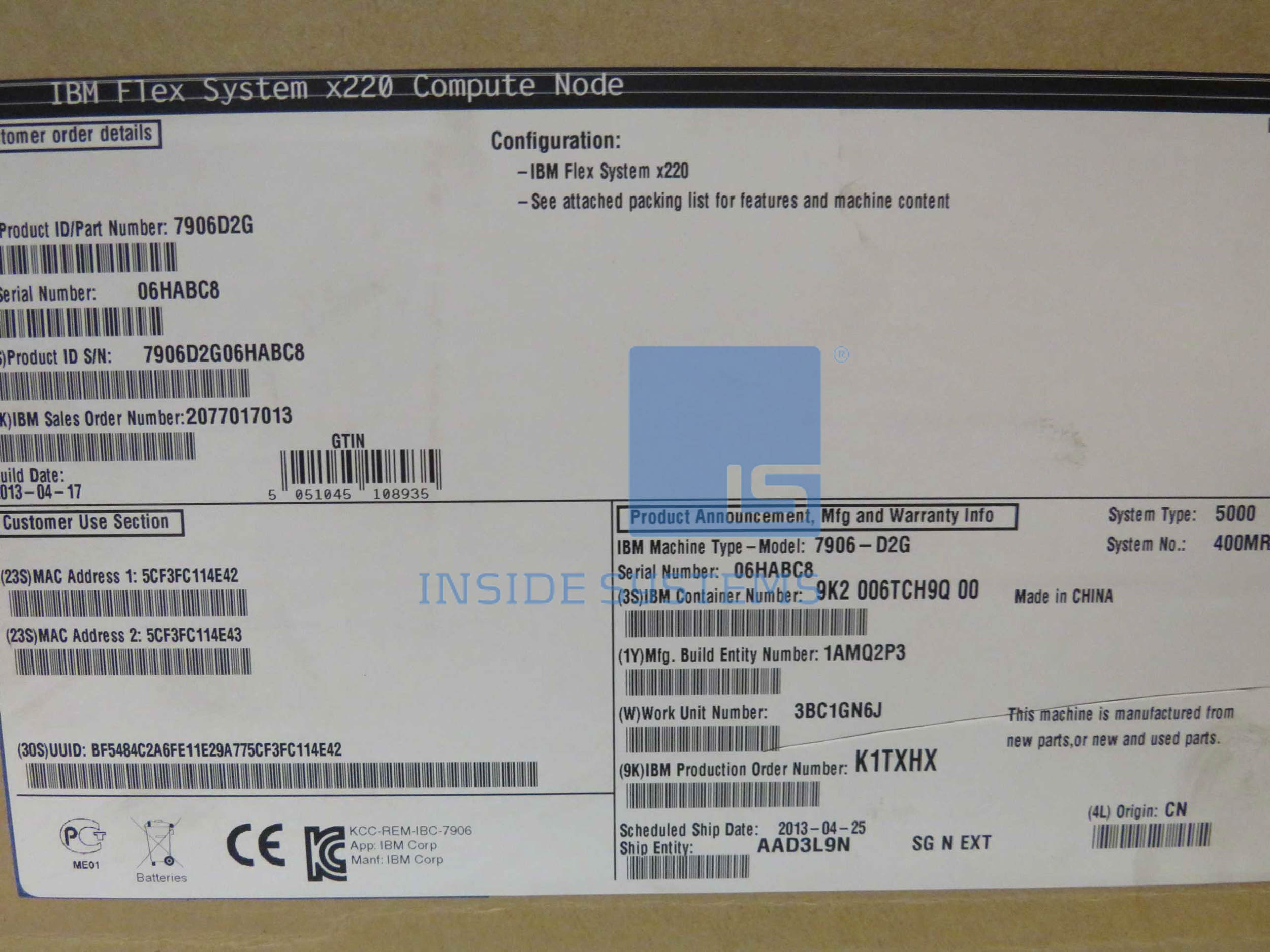 7906-D2G - x220 Flex Node E5-2420 1.9GHz/15MB, 4GB 4 7906-D2G - x220 Flex Node E5-2420 1.9GHz/15MB, 4GB - Image 2