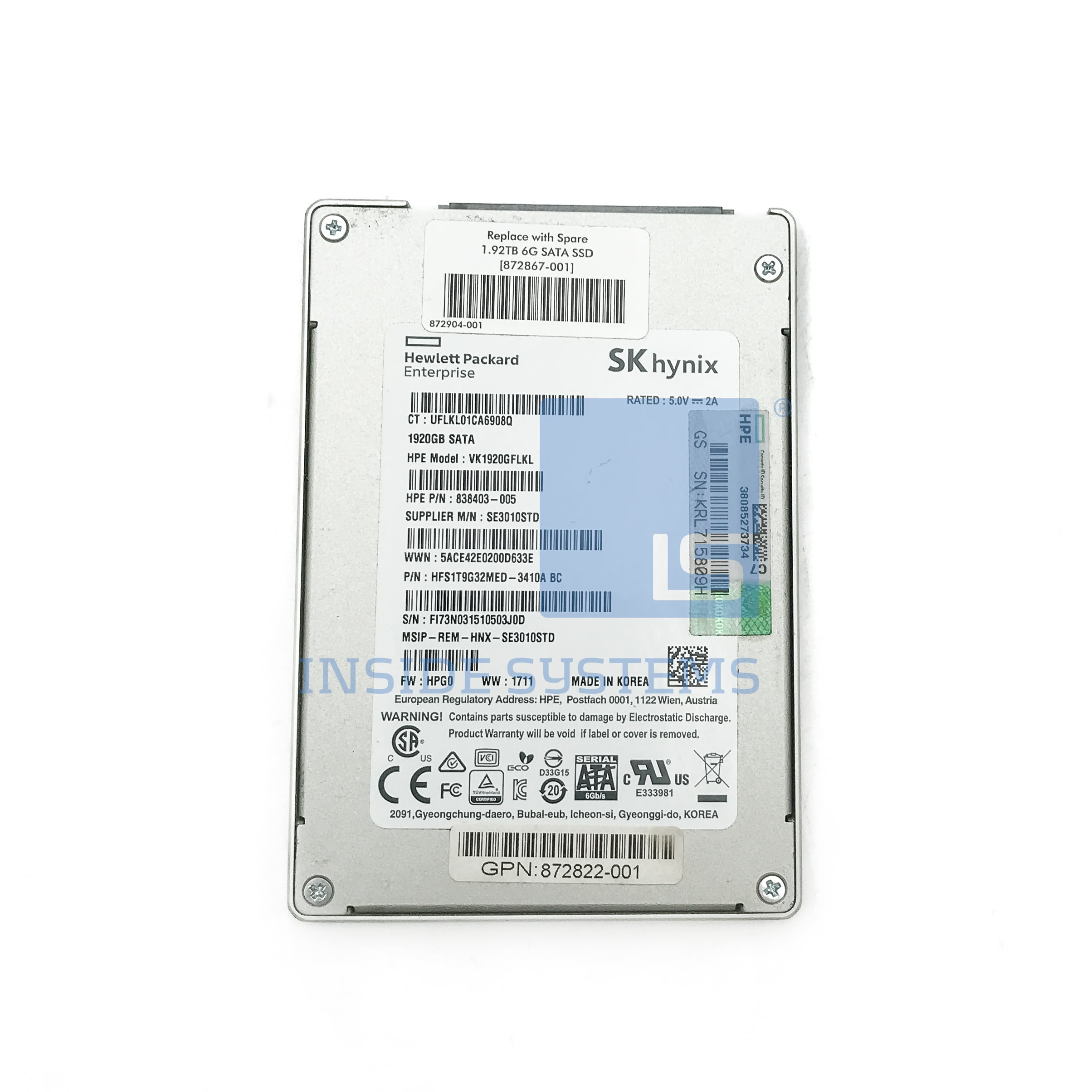 838403-005 - 1.92TB 6G RI SATA 2.5" SSD - No Tray 2 838403-005 - 1.92TB 6G RI SATA 2.5" SSD - No Tray