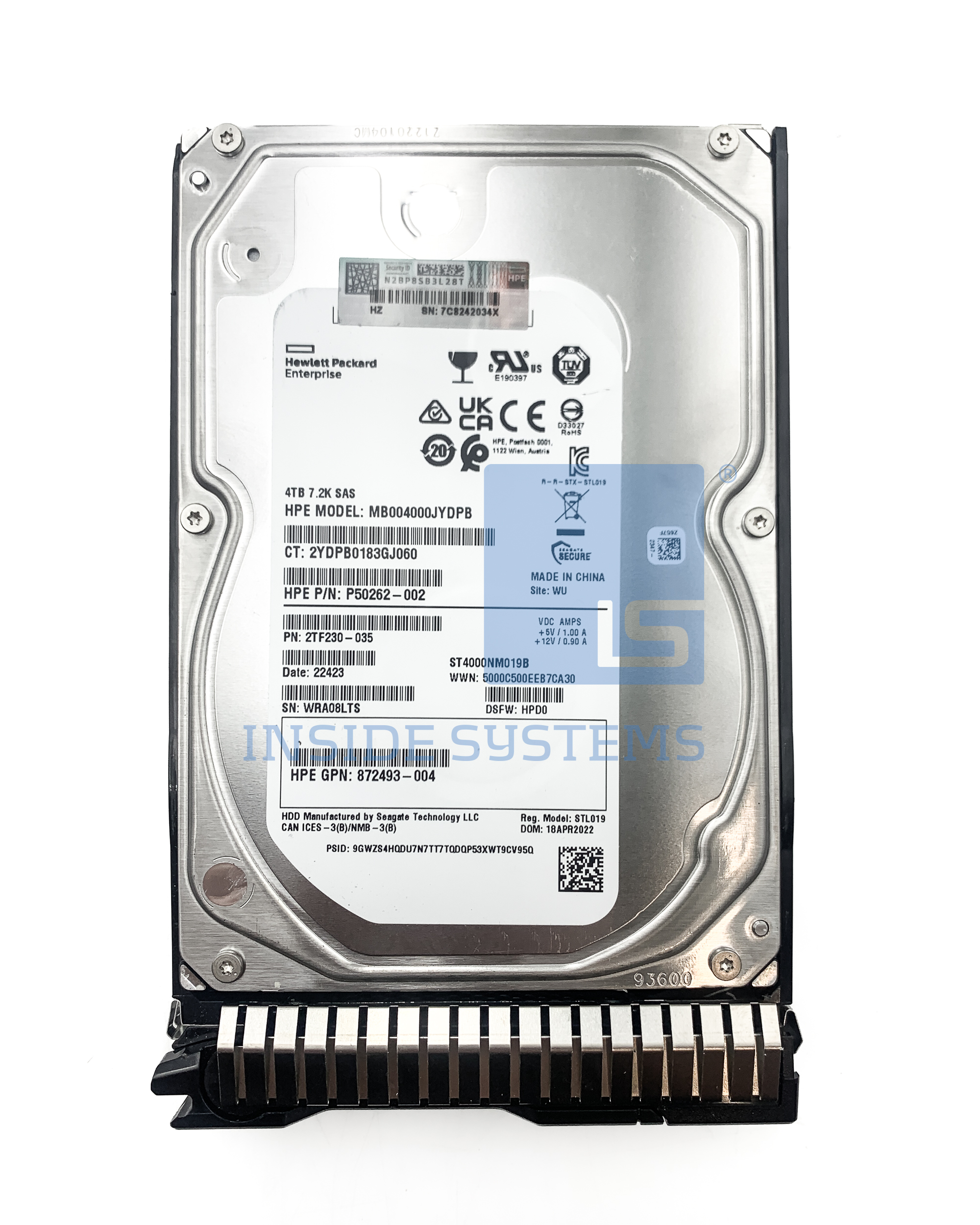 872745-001-3 - 4TB 7.2K 12G BC MV SC SAS 3.5" HDD