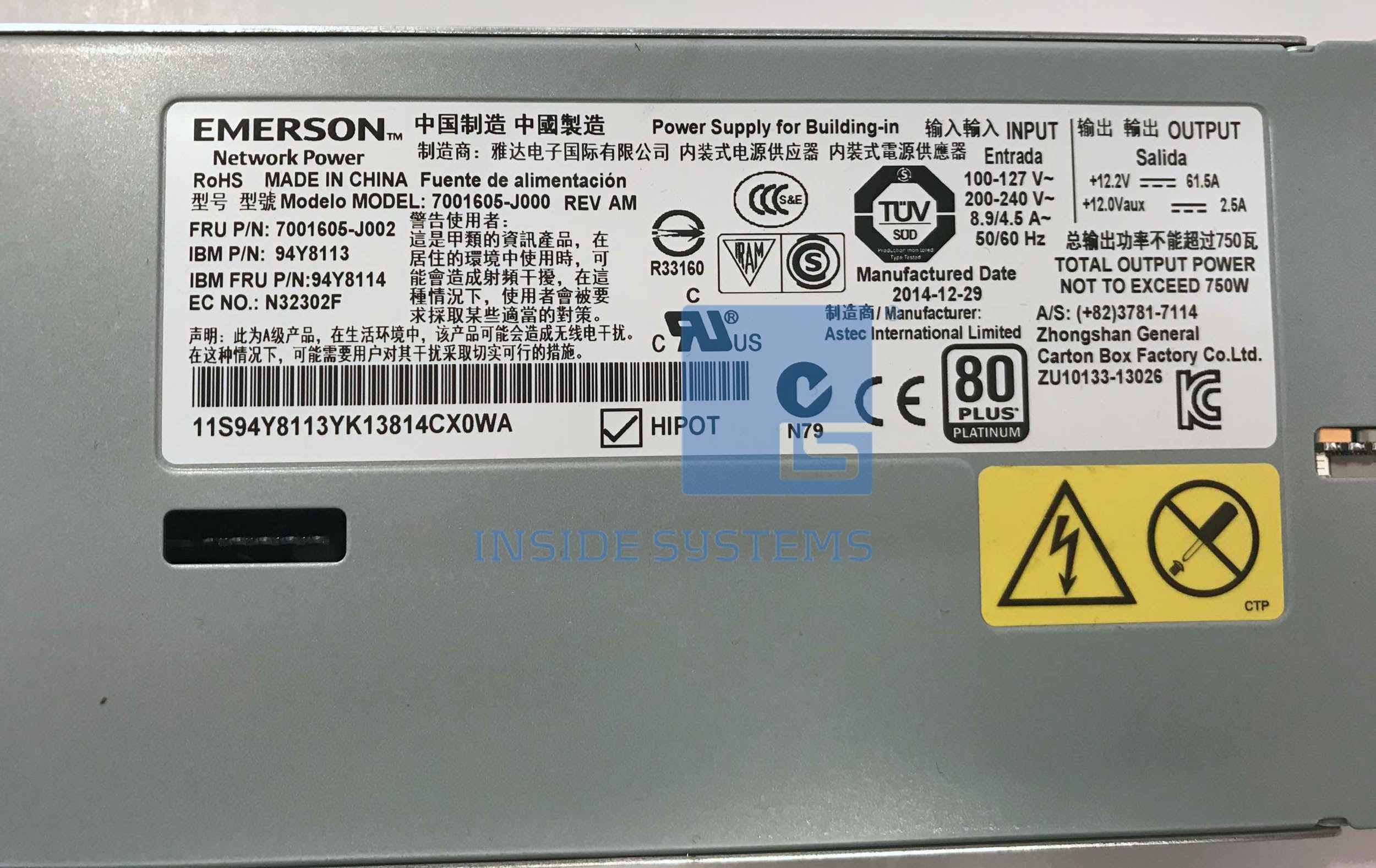 94Y8113 - IBM 750W AC Power Supply 3 94Y8113 - IBM 750W AC Power Supply