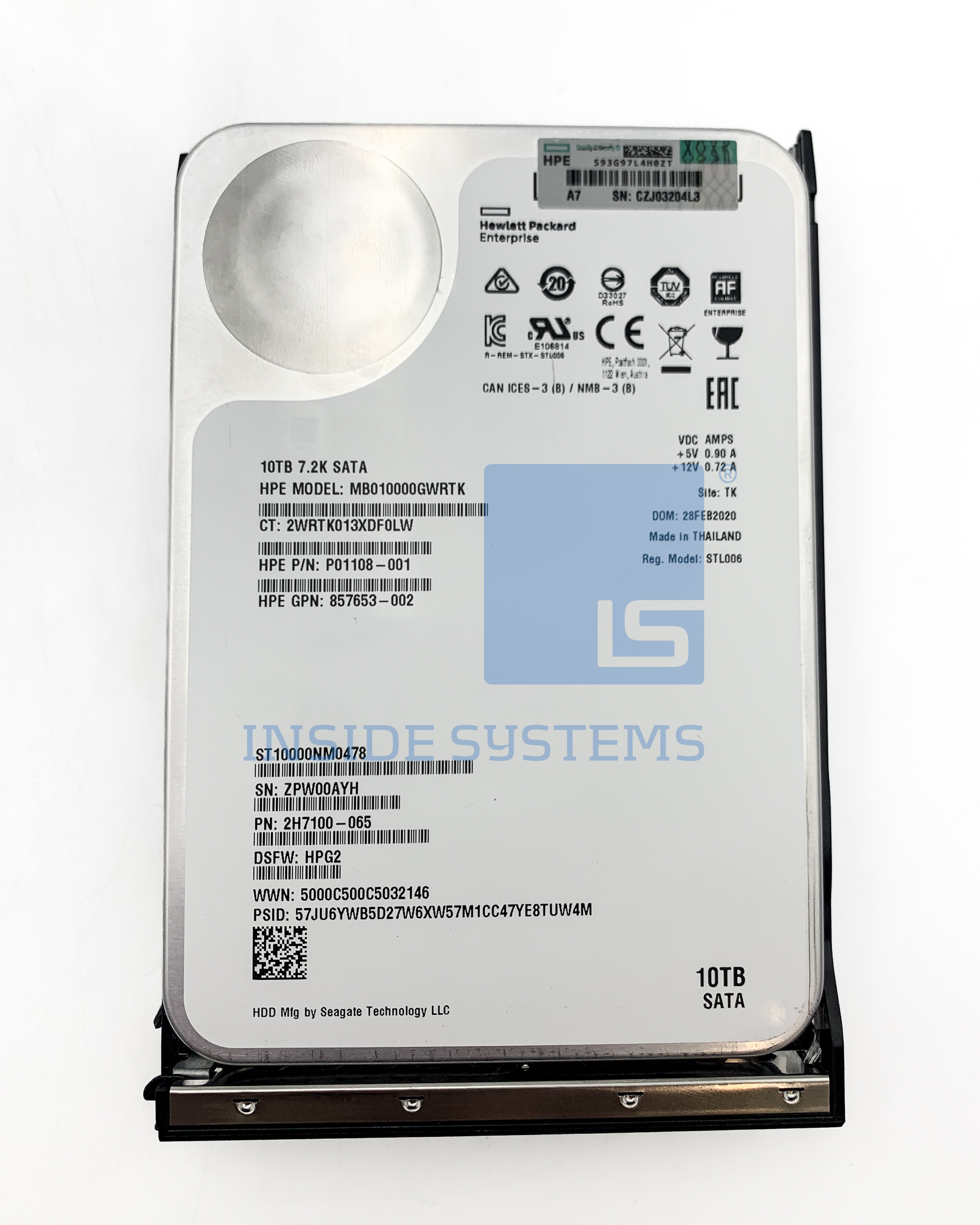 P11184-001-1 - 10TB 7.2K 6G BC 512e LP SATA 3.5" HDD