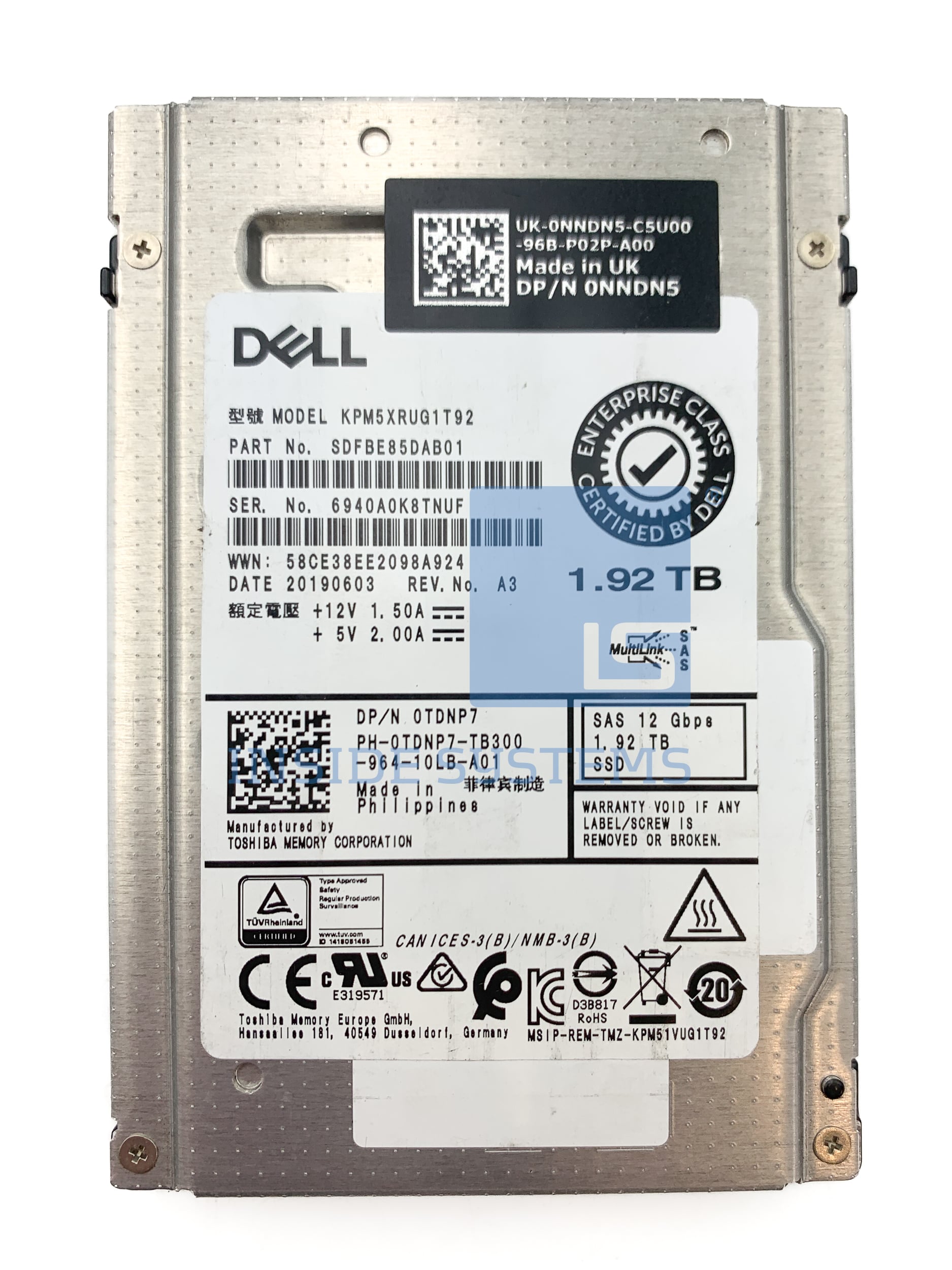 TDNP7-04 - DELL 1.92TB 12G RI TLC SAS 2.5" SSD 1 TDNP7-04 - DELL 1.92TB 12G RI TLC SAS 2.5" SSD