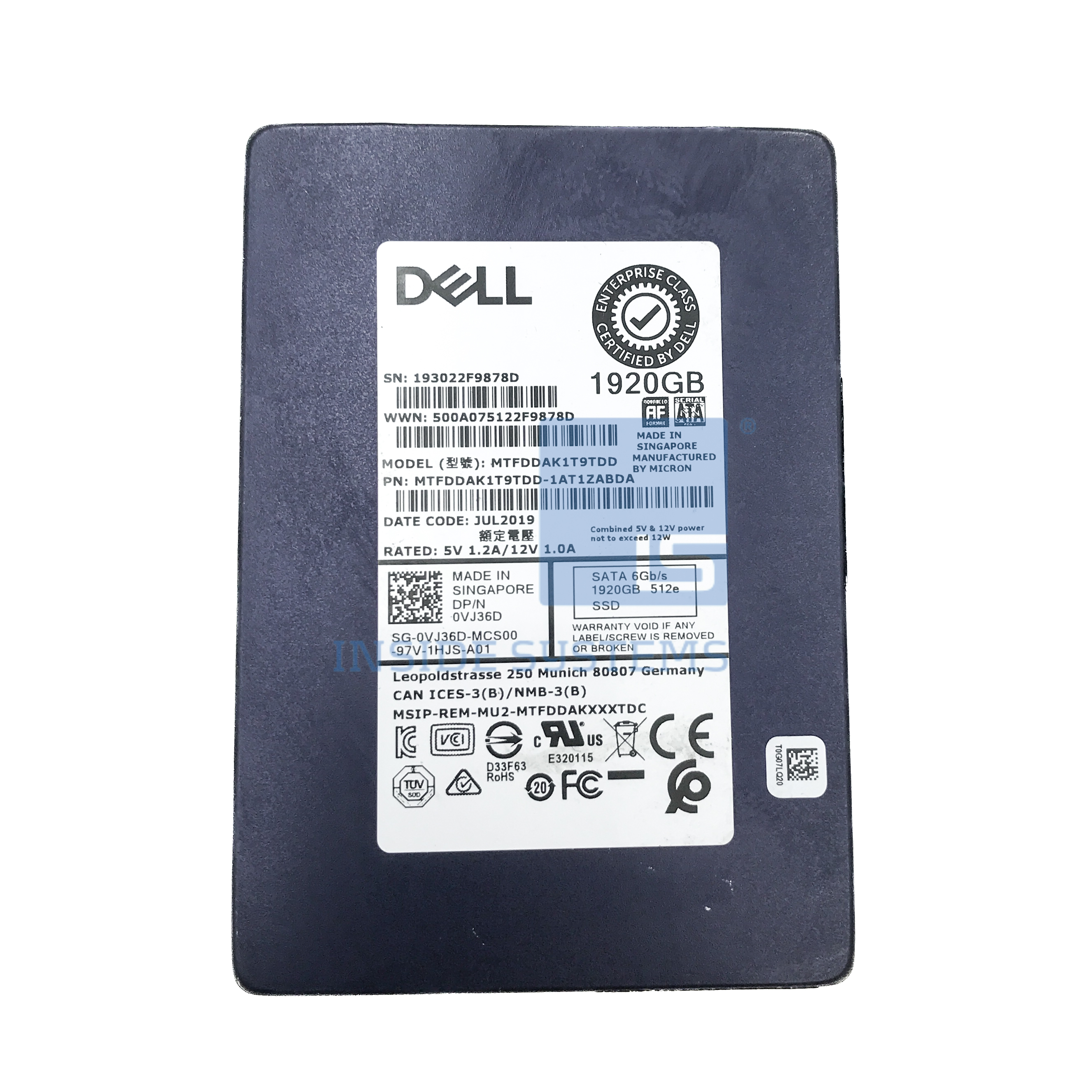 VJ36D-04 - DELL 1.92TB 6G RI TLC SATA 2.5" SSD 1 VJ36D-04 - DELL 1.92TB 6G RI TLC SATA 2.5" SSD